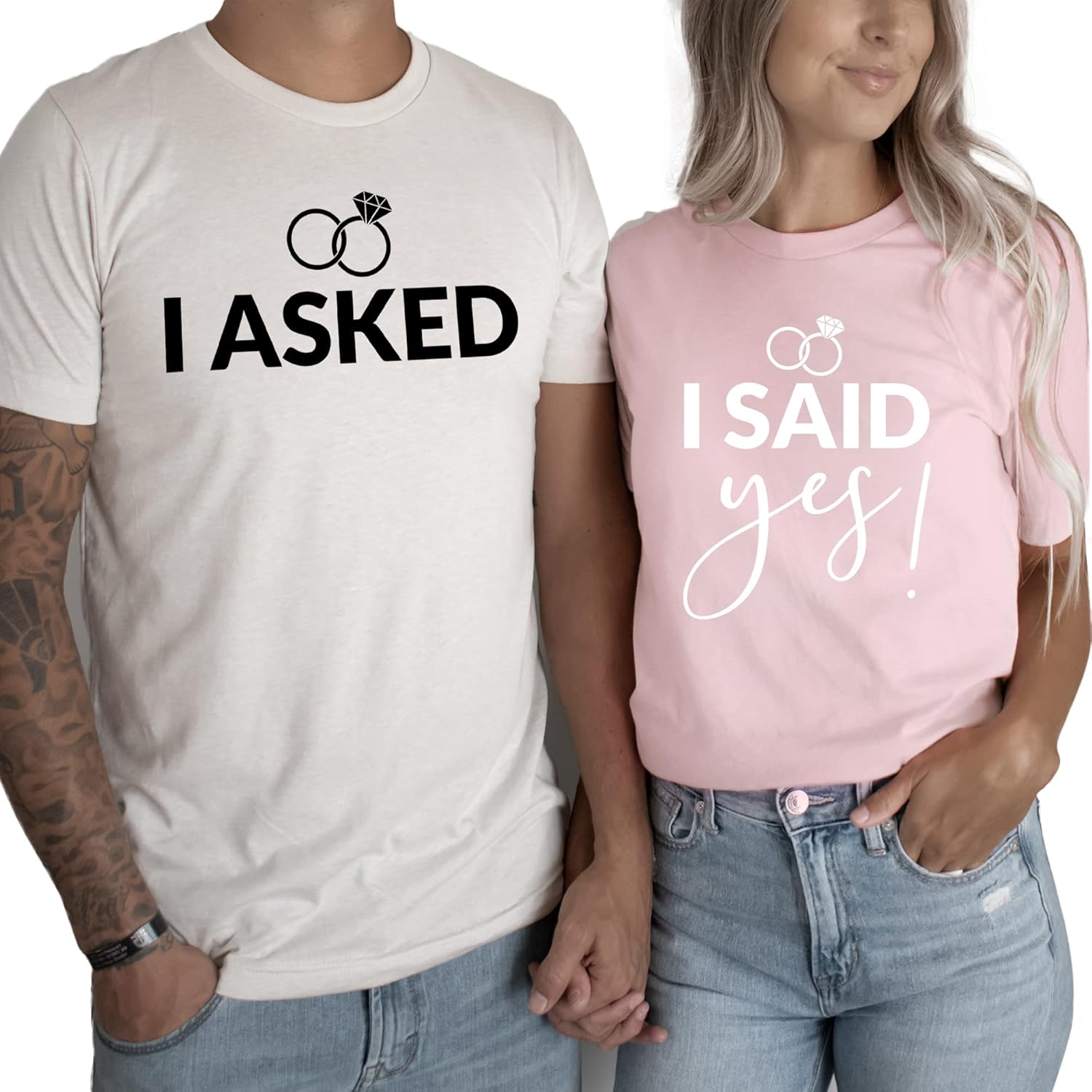 Mr Mrs I Asked I Said Yes Engaged Just Married Couples Graphic Honeymoon Unisex Shirt for Womens Tee White