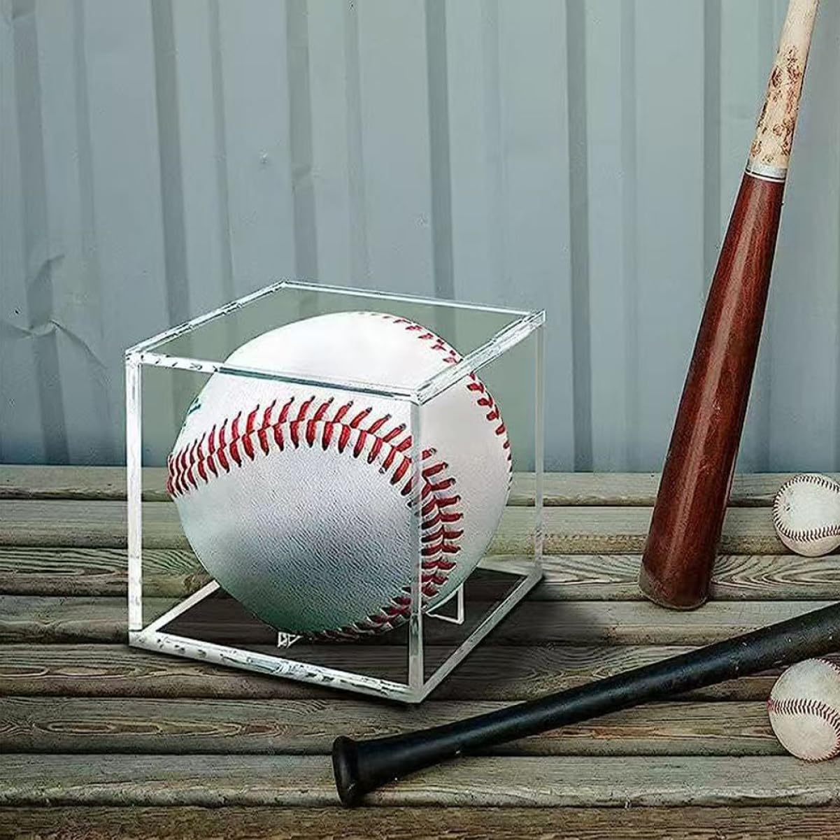 Mikinona Vitrina Transparente de Acrílico Cuadrada Diseño Ahorrador de Espacio con Soporte y Protección para Balones Firmadas, Pack de 3 Piezas para Exhibición de Béisbol