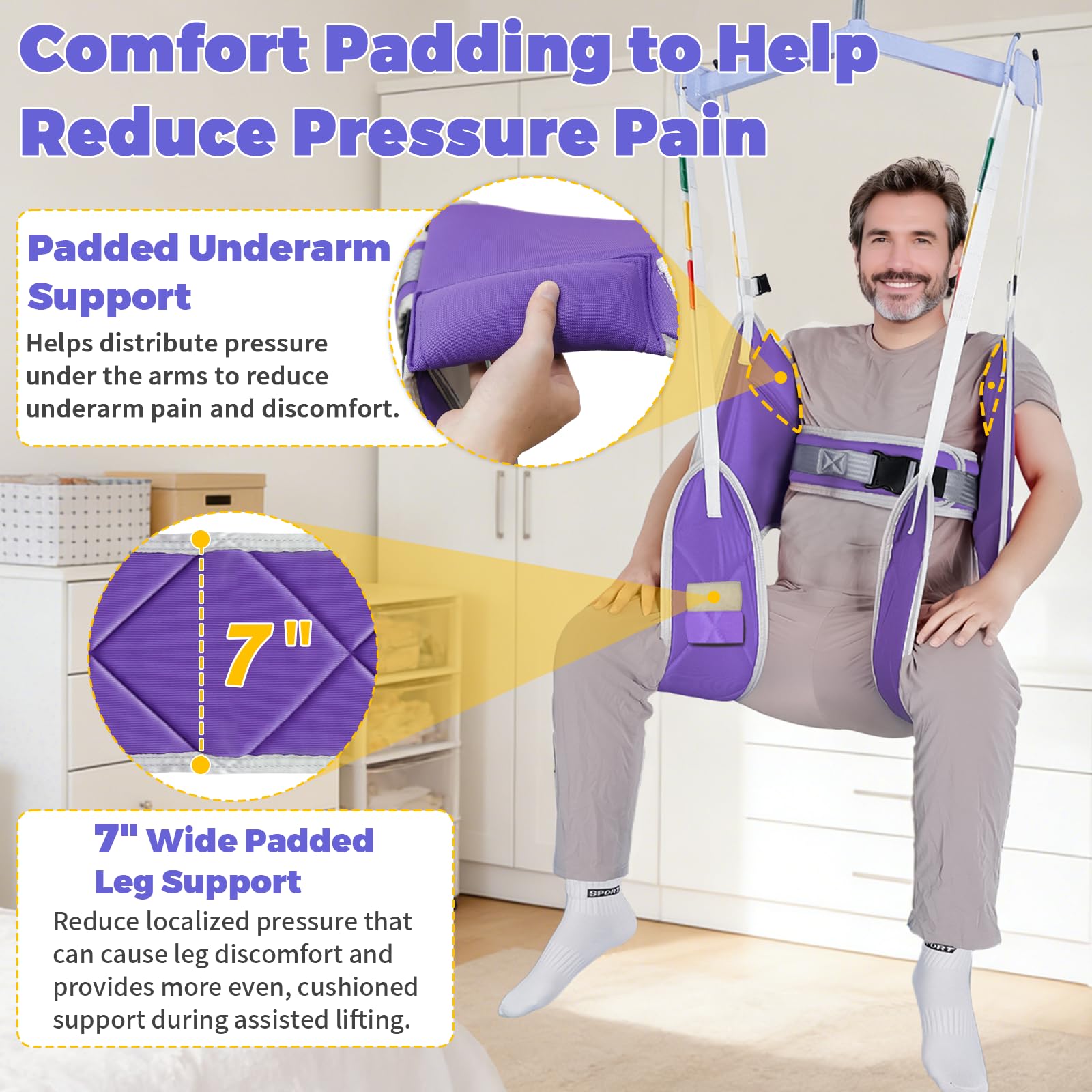 EZ Assistive Cintura di sollevamento paziente – Cintura di sollevamento per anziani/disabili per il bagno o la toilette, portata 227 kg (viola senza poggiatesta, media)