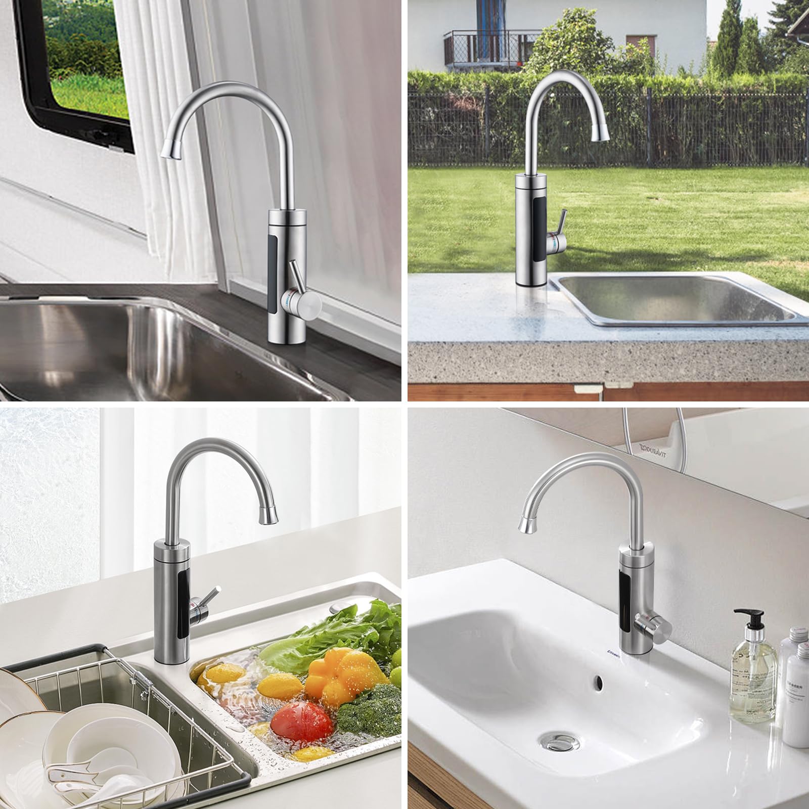 HOMELODY Elektrischer Wasserhahn mit Durchlauferhitzer 230V, Durchlauferhitzer Küche LED Elektrischer Küchenarmatur Edelstahl, 360° Swivel Warmwasserboiler Küchenarmatur Camping Wasserhahn