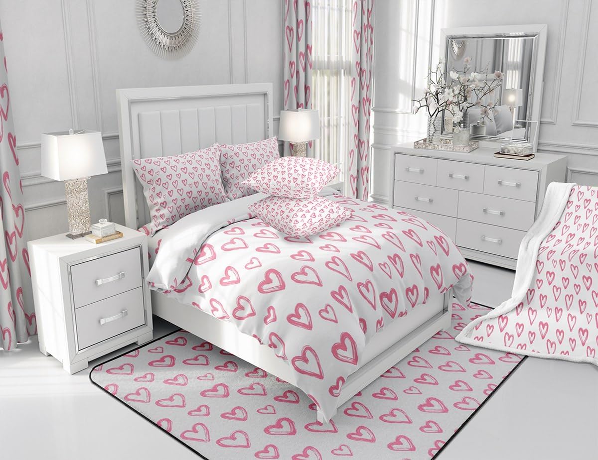 jejeloiu Kids Heart Love Bedding Set Love Pattern Duvet Cover Twin Size for Boys Girls Teens Romantic Comforter Cover Set Valentine's Day Rose Red Bedspread Cover with 1 Pillow Case