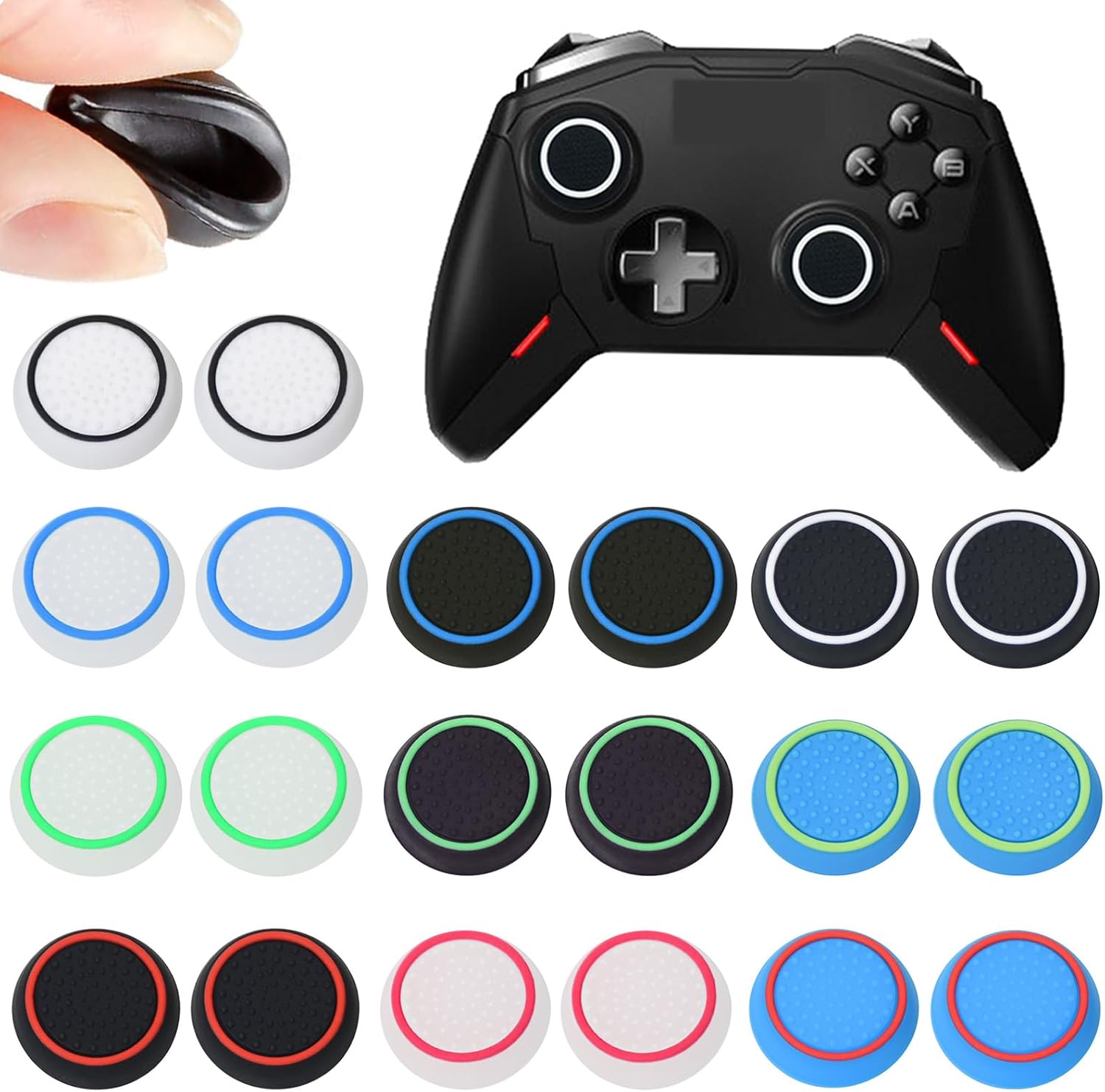 Pack of 20 Thumb Grips, Silicone Thumbstick Joystick Grip Covers, Controller Joystick Caps, for Xbox One Series, PS4, PS5