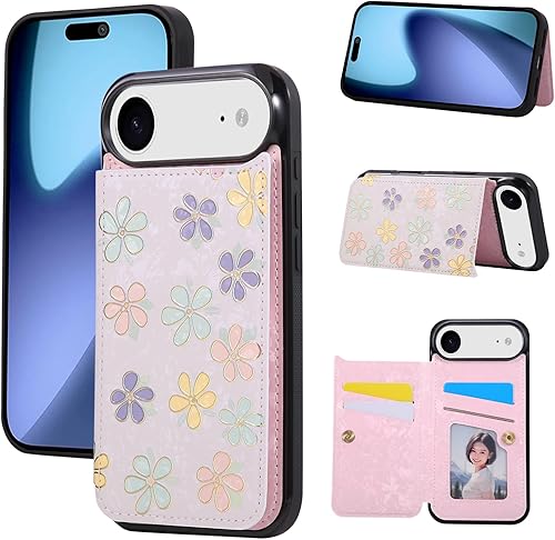 Miniatura 75 de UEEBAI Funda tipo cartera para iPhone 15 Pro Max con tarjetero, cubierta de cuero PU con soporte, bloqueo RFID, doble cierre magnético, relieve de