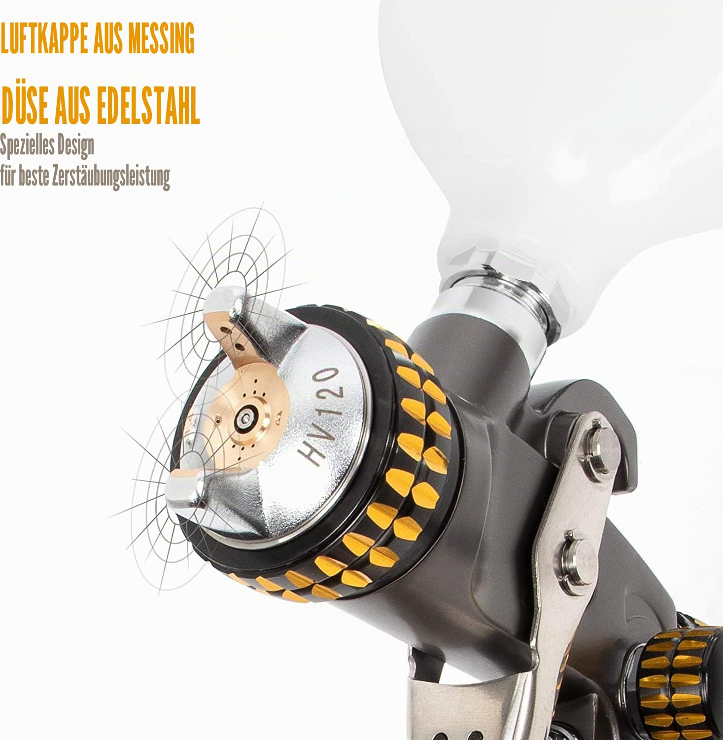 BEETRO HVLP-luchtspuitpistool 600 ml 14,5 CFM 30-43 psi 1,4 mm/1,8 mm mondstukken roestvrij staal
