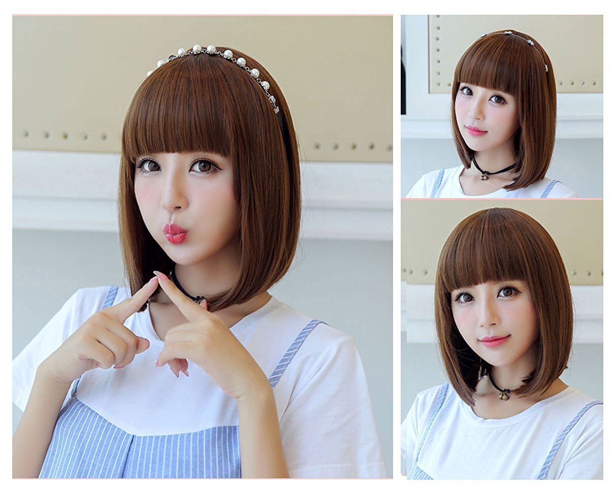 Amazon.co.jp: LESUN ウィッグ ぱっつん フルウィッグ ストレート ボブ 