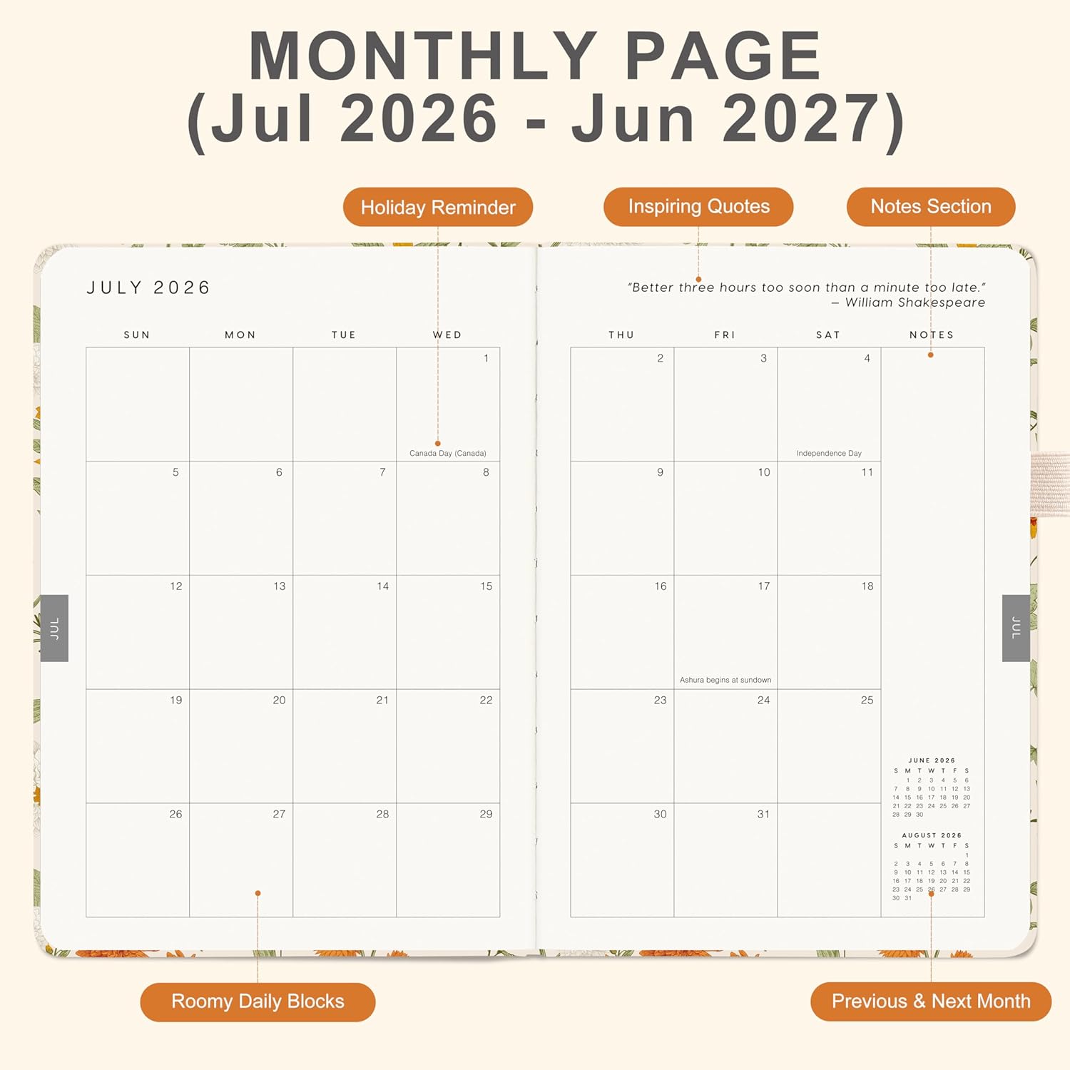 And Per Se Academic Planner 2026-2027 – Weekly & Monthly Planner, July 2026 to June 2027, A5 Hardcover with Inner Pocket – Student & Teacher Organizer, 5.7" x 8"(Wild Flowers) image 3