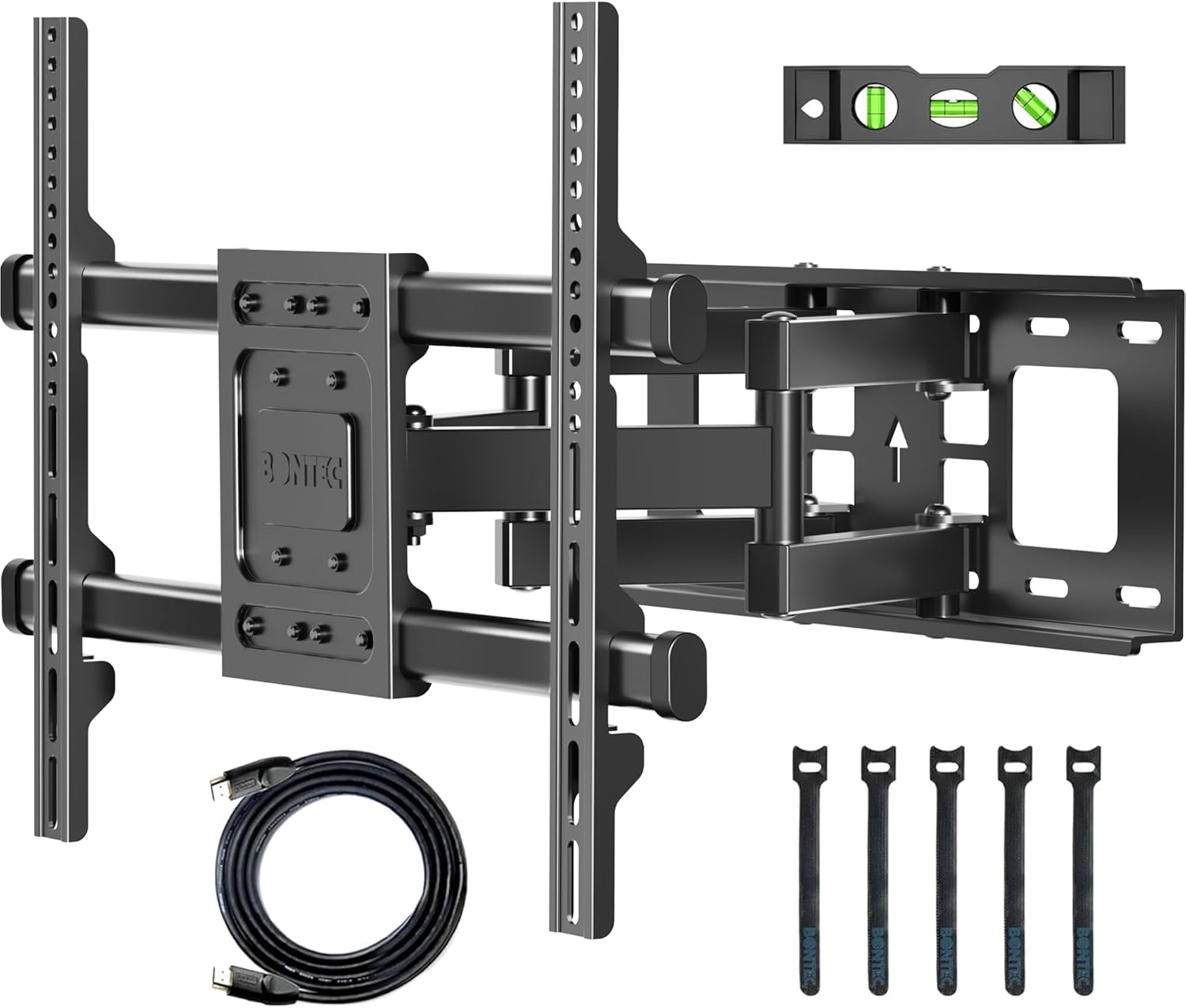 Product image of BONTEC Universal TV Wall Mount Flat and Curved TVs up to 132LBS, Swivels Tilts Double Arm Full Motion TV Wall Bracket, Max VESA 600x400mm (CT135B)