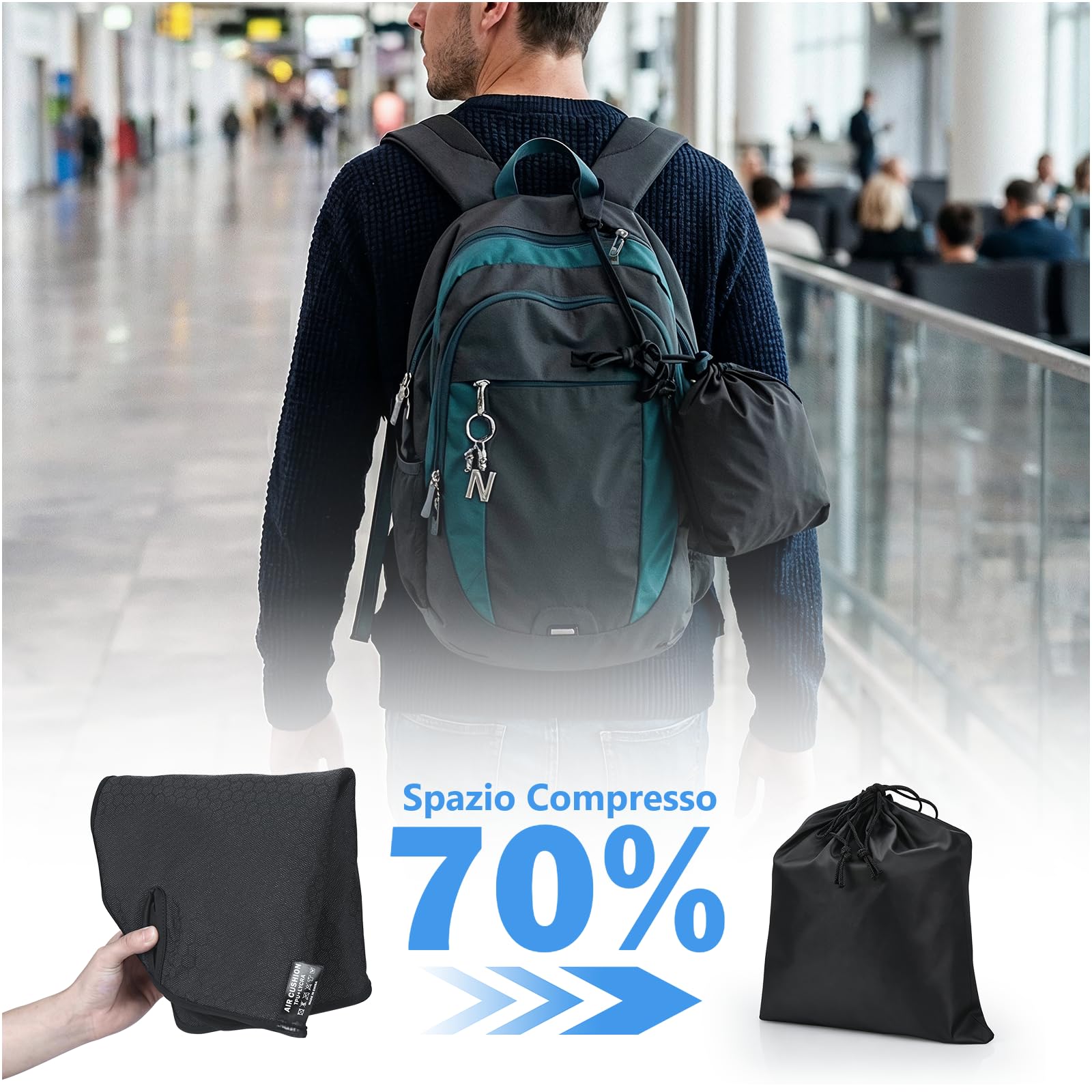 MMOBIEL Cuscino da Viaggio Gonfiabile Cuscino Portatile Sedia con Bolle d'Aria, Borsa Portaoggetti & Base Antiscivolo – Sollievo dalla Pressione Coccige & Emorroidi – Ufficio, Campeggio & Stadio