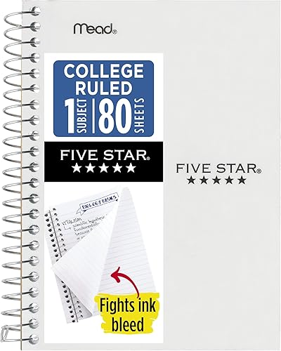Miniatura 16 de Five Star - Cuaderno de espiral, 1 materia, papel con líneas universitarias, tamaño personal, 4-3/8" x 7", 80 hojas, combate el sangrado de tinta,