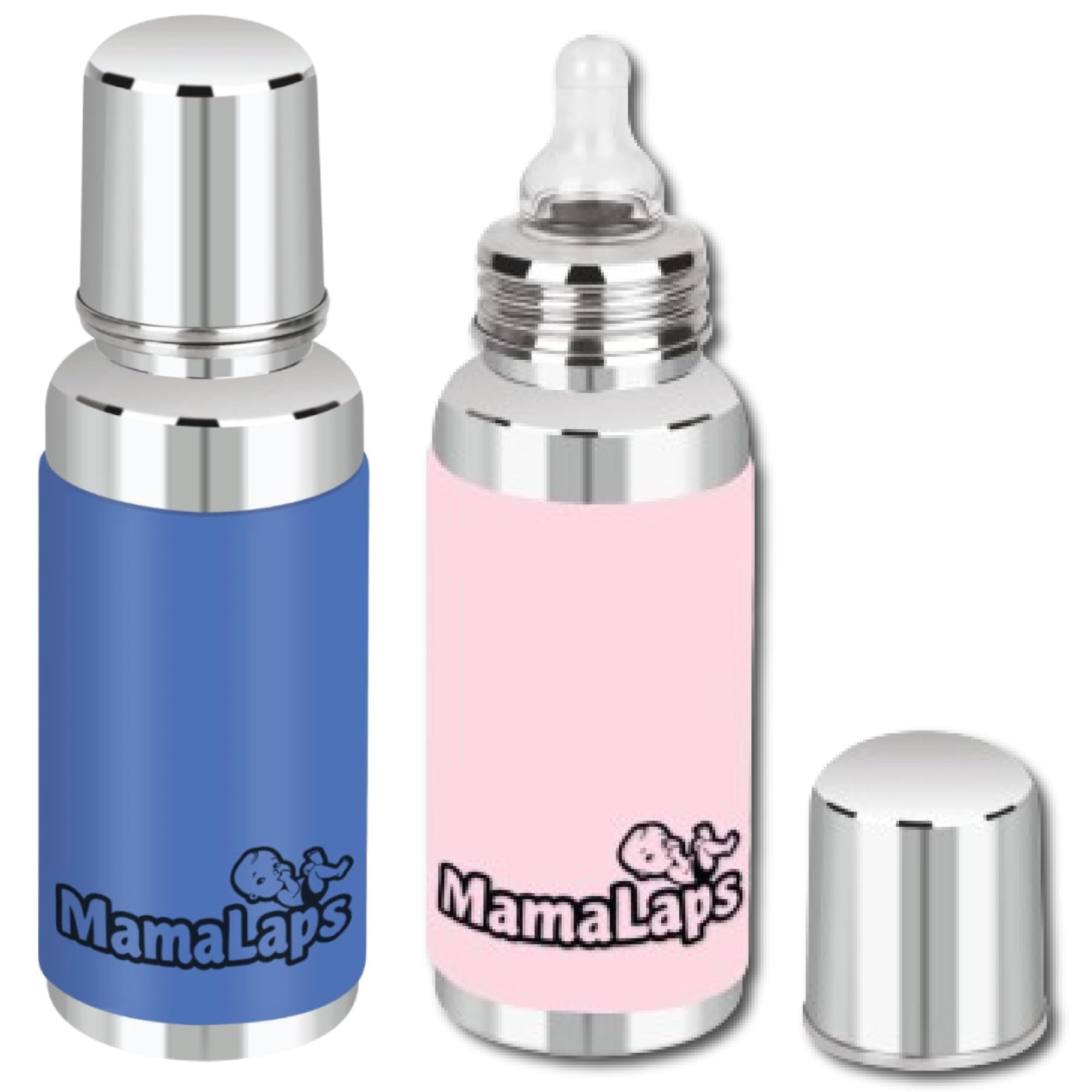 MamaLaps Baby Feeding Bottle Stainless Steel with Advanced Anti Colic System, Bpa Free, Made with Ss304 Food Grade, Heat Protective Silicone Cover for Babies Tiny Hands (Pack of 2), 250 Milliliters-picture-35