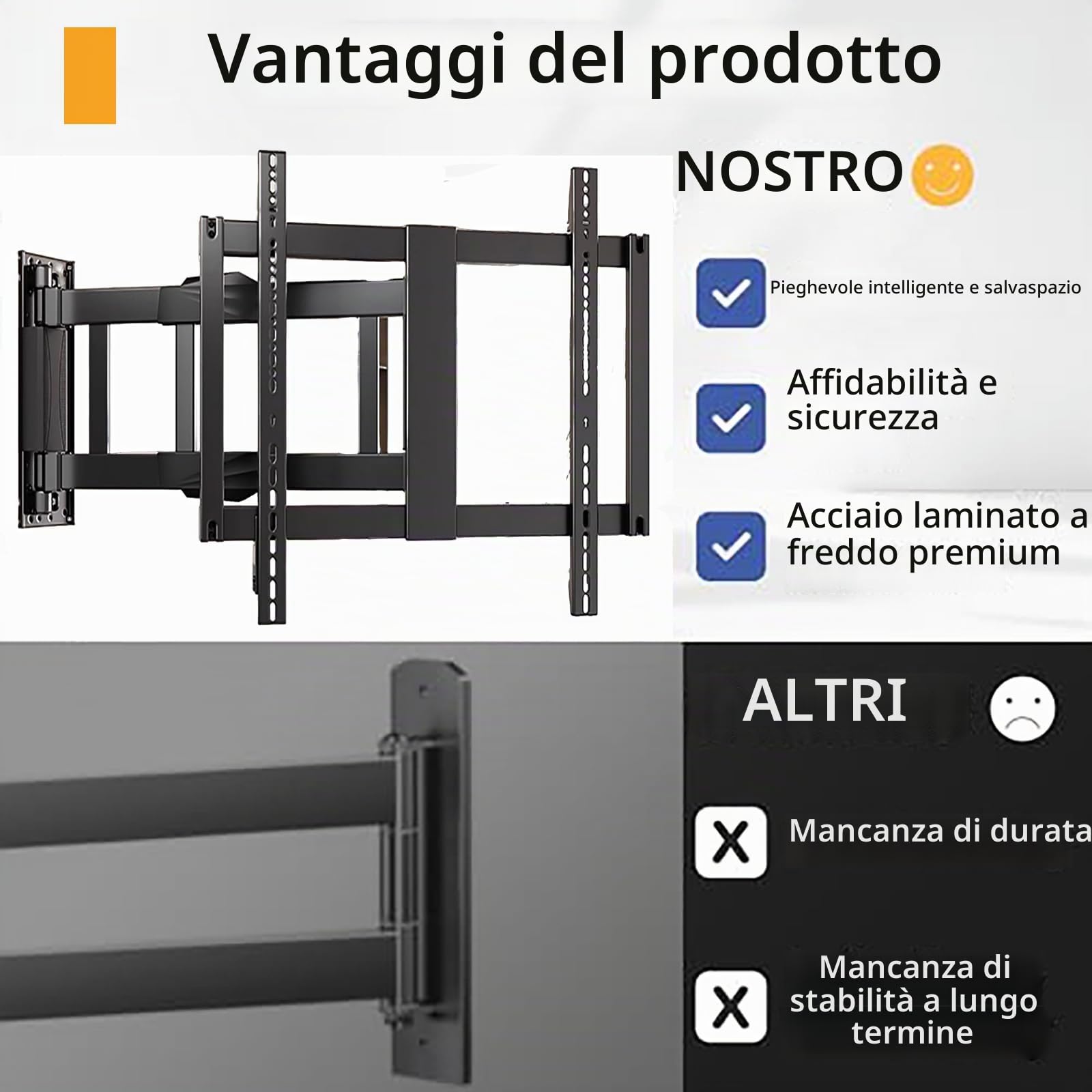 Supporto TV motorizzato con braccio pieghevole regolabile, intelligente, sottile, con rotazione di ±90°, supporto VESA fino a 750×600 per TV LCD, monitor, schermo, 65-86 pollici 80 kg (65-75in)