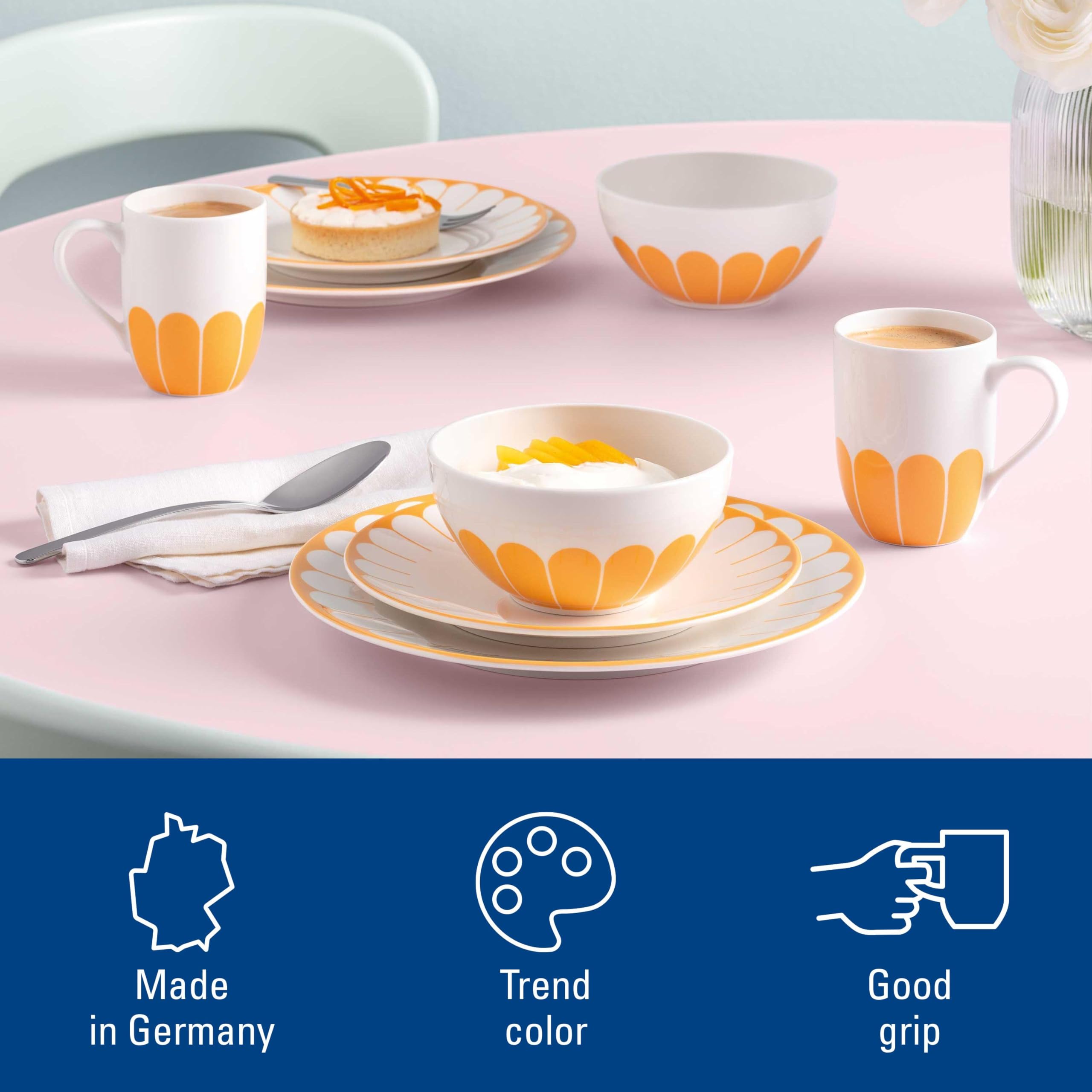 Villeroy & Boch - Fleur soleil kubek z uchem żółty, do zmywarki i mikrofalówki, kubek do kawy i gorących napojów, filiżanka herbaty, kubek kawy pomarańczowy, filiżanka kawy, porcelana Premium