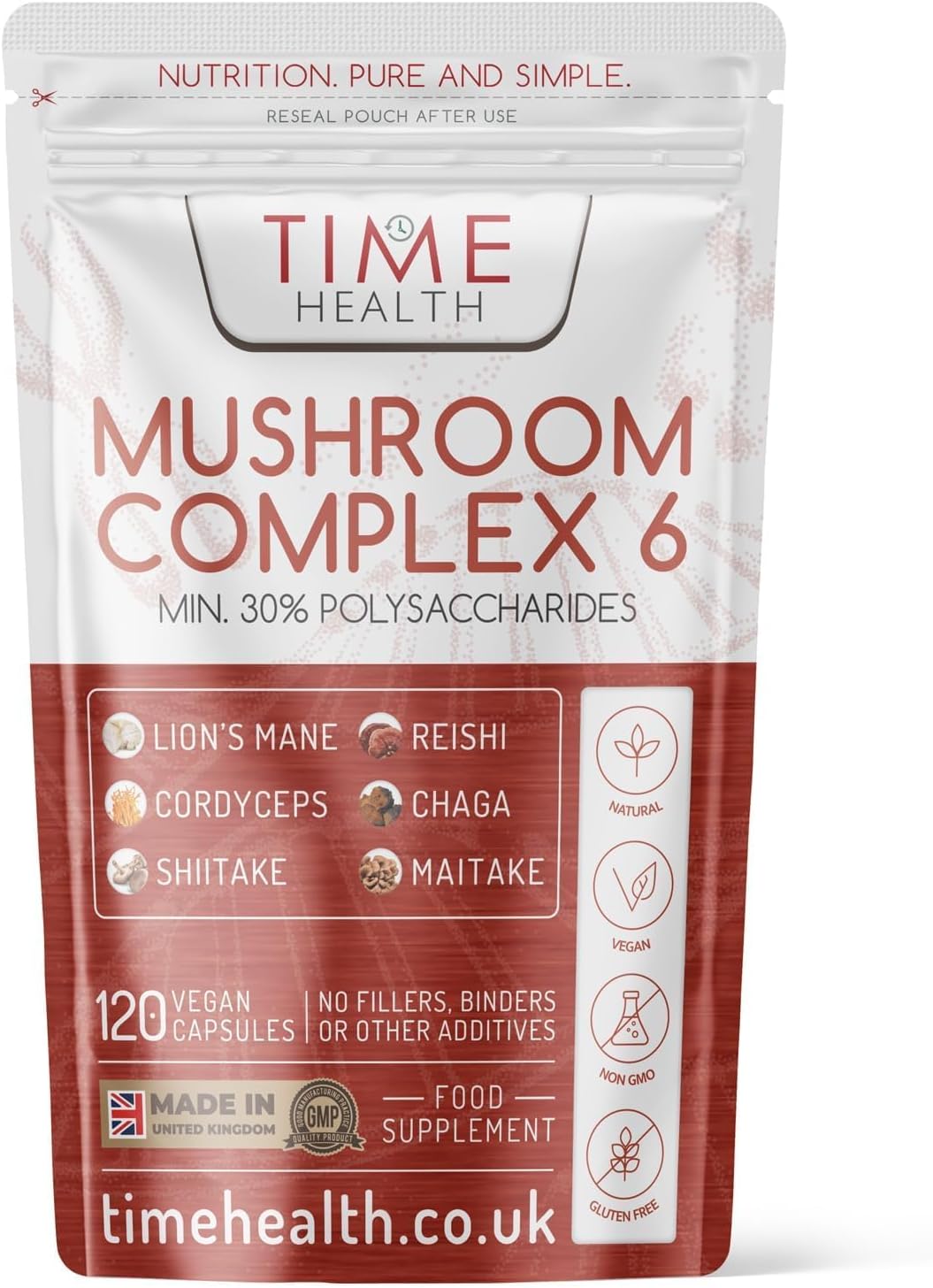 Product image of Mushroom Complex 6 | 120 Capsules | MAXIMUM STRENGTH | Chaga, Cordyceps, Shiitake, Reishi, Lions mane, Maitake | Zero Additives | 100% Vegan | UK Made | The Original Mushroom Complex Formula in the UK