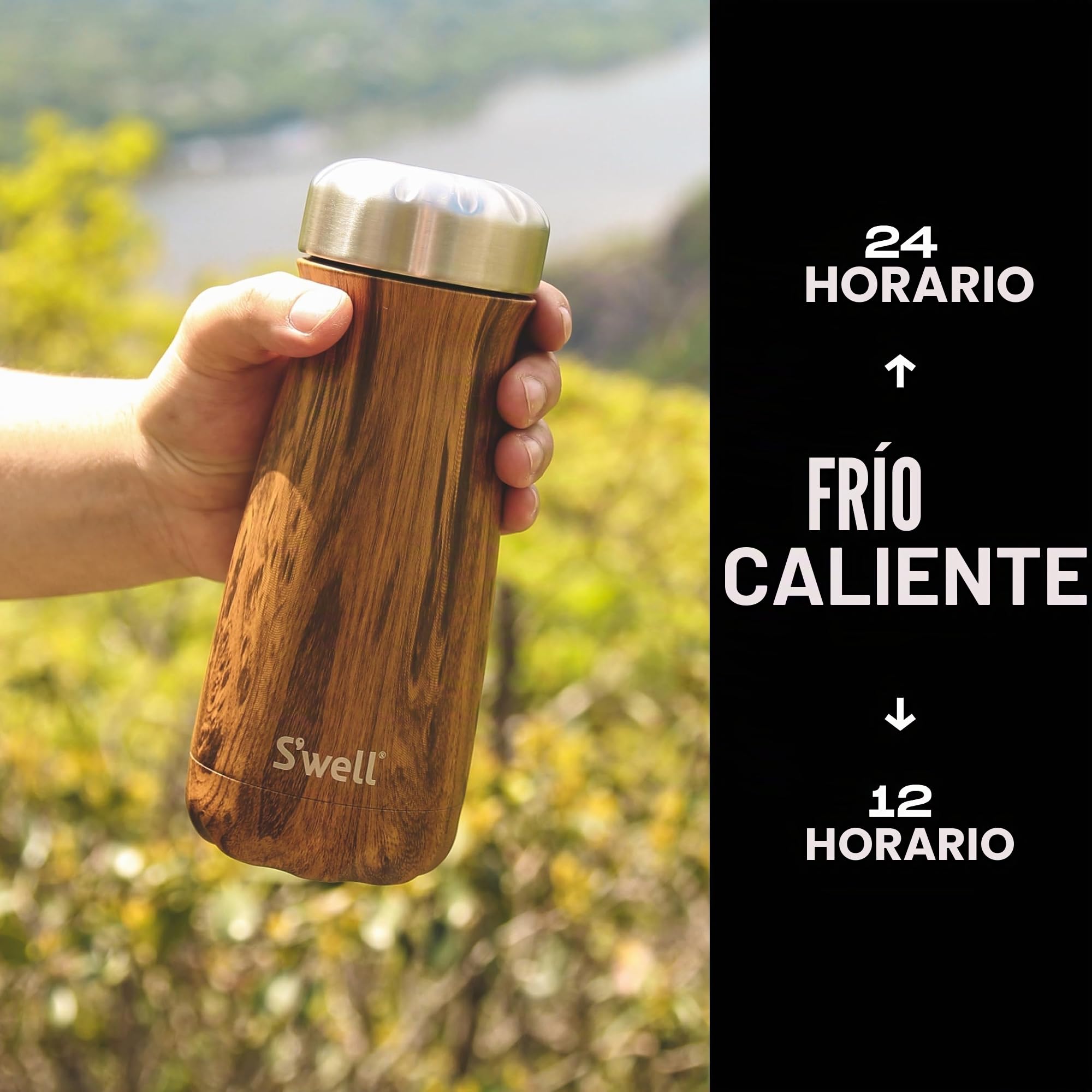 S'well Taza de viaje unisex de acero inoxidable, madera de teca, 470 ml