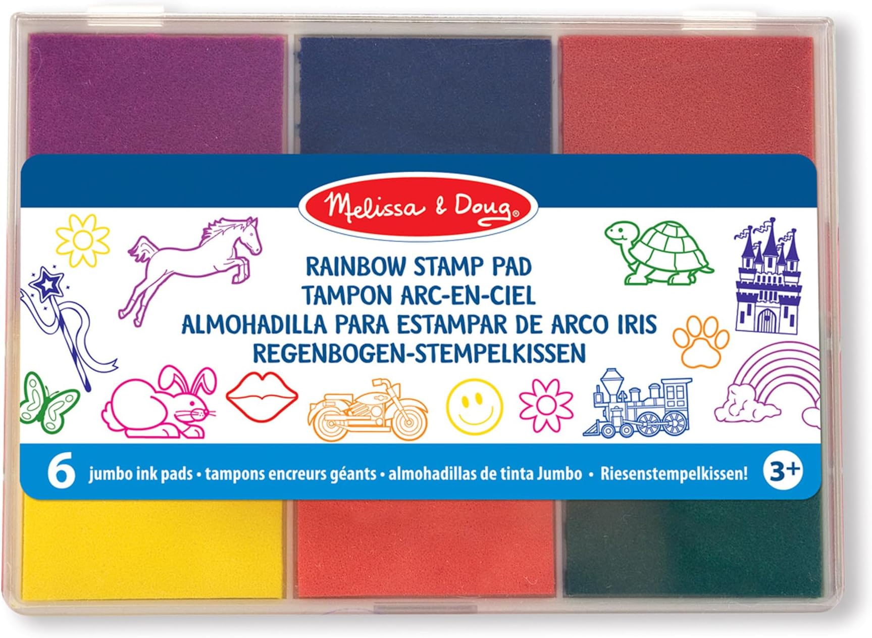 Melissa & Doug Rainbow Ink Pad - Washable Ink for Use with Wooden Stamp Sets, 6 Colours, for Creative Activity for Children from 4 Years