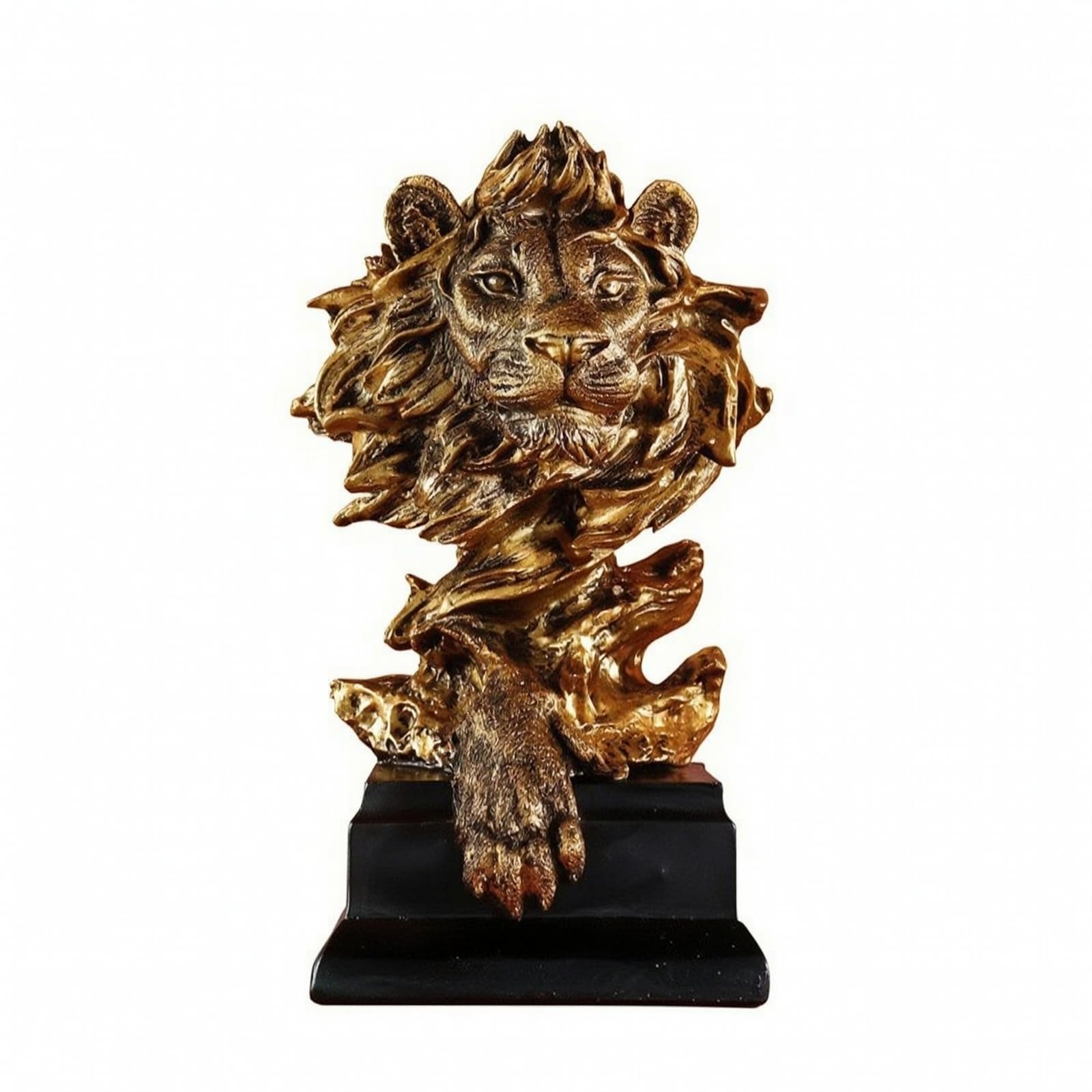 Statute Lion Antique | Eff Sculpté Texturé, Figurine d'animal en Résine, pr lon, Bureau, Bibliothèque, Or