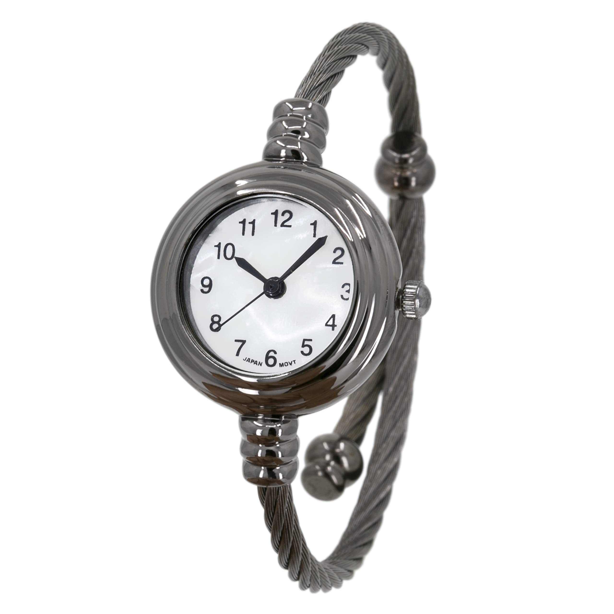 Blekon Collections Women's Cuff Watch - Round Analog Display Arabic Numbers 23mm Case Wire Bracelet Watch for Women Elegant Cable Cuff Bangle Wrist Watch