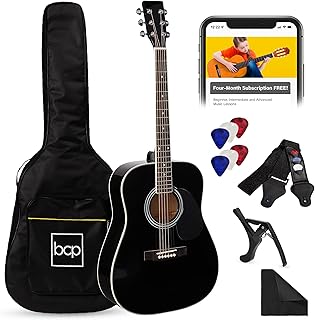 Best Choice Products Juego de iniciación de guitarra acústica de madera para principiantes, de 41 pulgadas, con funda, correa, cejilla, cuerdas, púas, afinador, negro