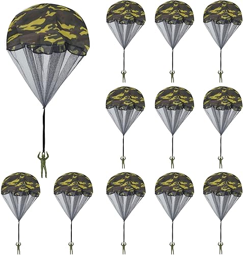 Catcan 12 piezas de juguete de paracaídas de camuflaje para hombre juguete de paracaídas sin enredos lanzamiento de mano al aire libre regalos