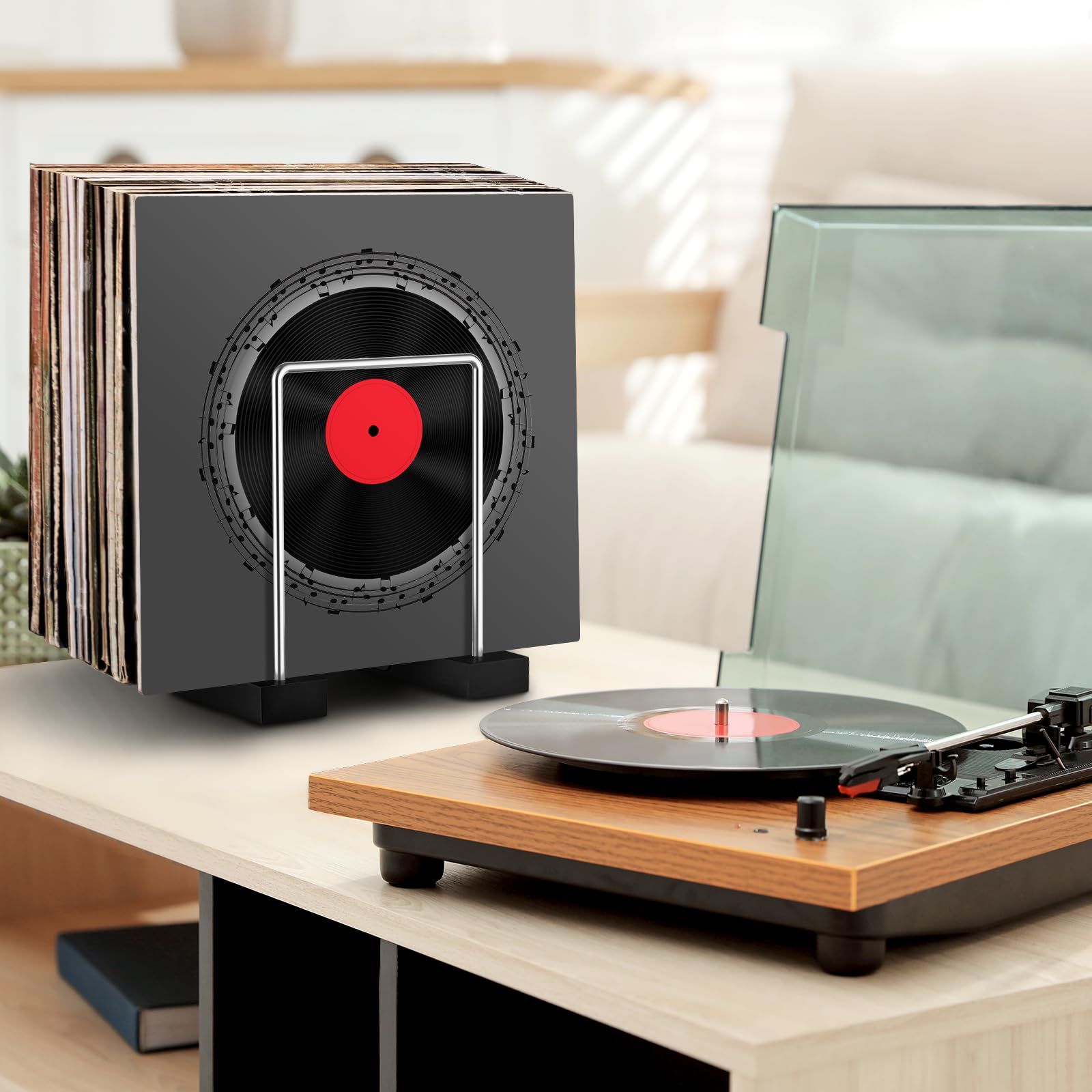 Woodoulogy Soporte de almacenamiento de discos de vinilo para 35 LP individuales (marrón)