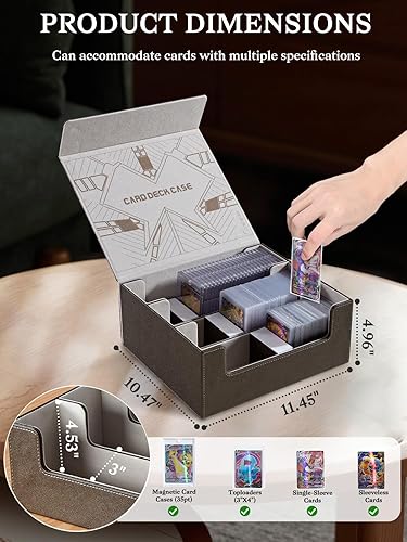 Miniatura 6 de Toploader Cajas de almacenamiento de tarjetas, caja de almacenamiento de tarjetas coleccionables con cierre magnético, caja de cuero sintético para