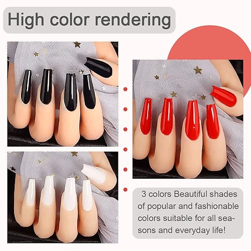 Miniatura 3 de BINGBRUSH Juego de 3 esmaltes de uñas de gel, 0.3fl oz, color blanco, negro, rojo, esmalte de uñas natural, de larga duración, alto brillo, juego de