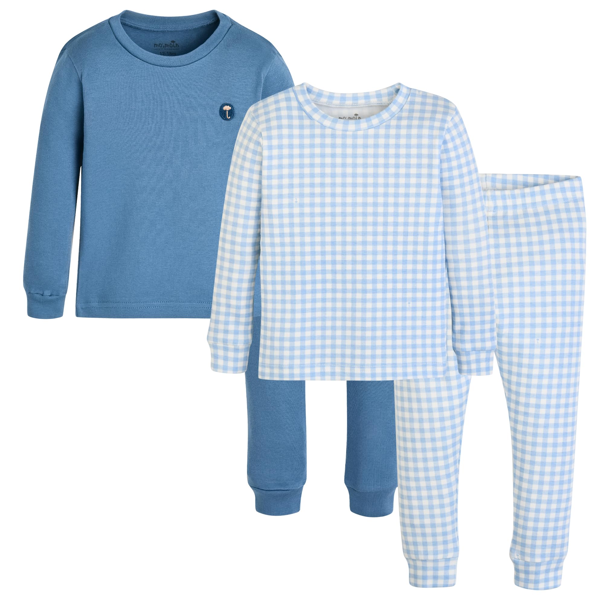 moimoln 12M-8Y キッズ 幼児 ソフト 快適 コットン モーダル テンセル ソリッド ギンガム チェック 寝間着 パジャマ 2 パック セット