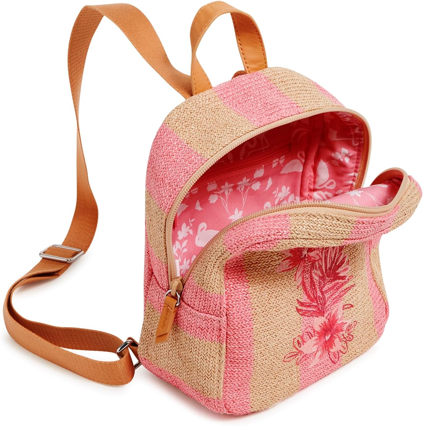 Mini Straw Backpack, Candy Pink Stripe Straw, One Size
