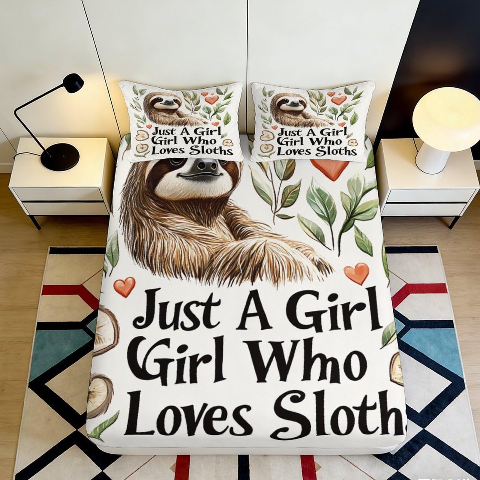 Pnayamiorkfel Style-5 3D Printed Sloth Jungle Fitted Sheet Microfiber Soft Leaf Pattern Bed Cover For Bedroom Dorm Mattress Decor 90X200x25cm
