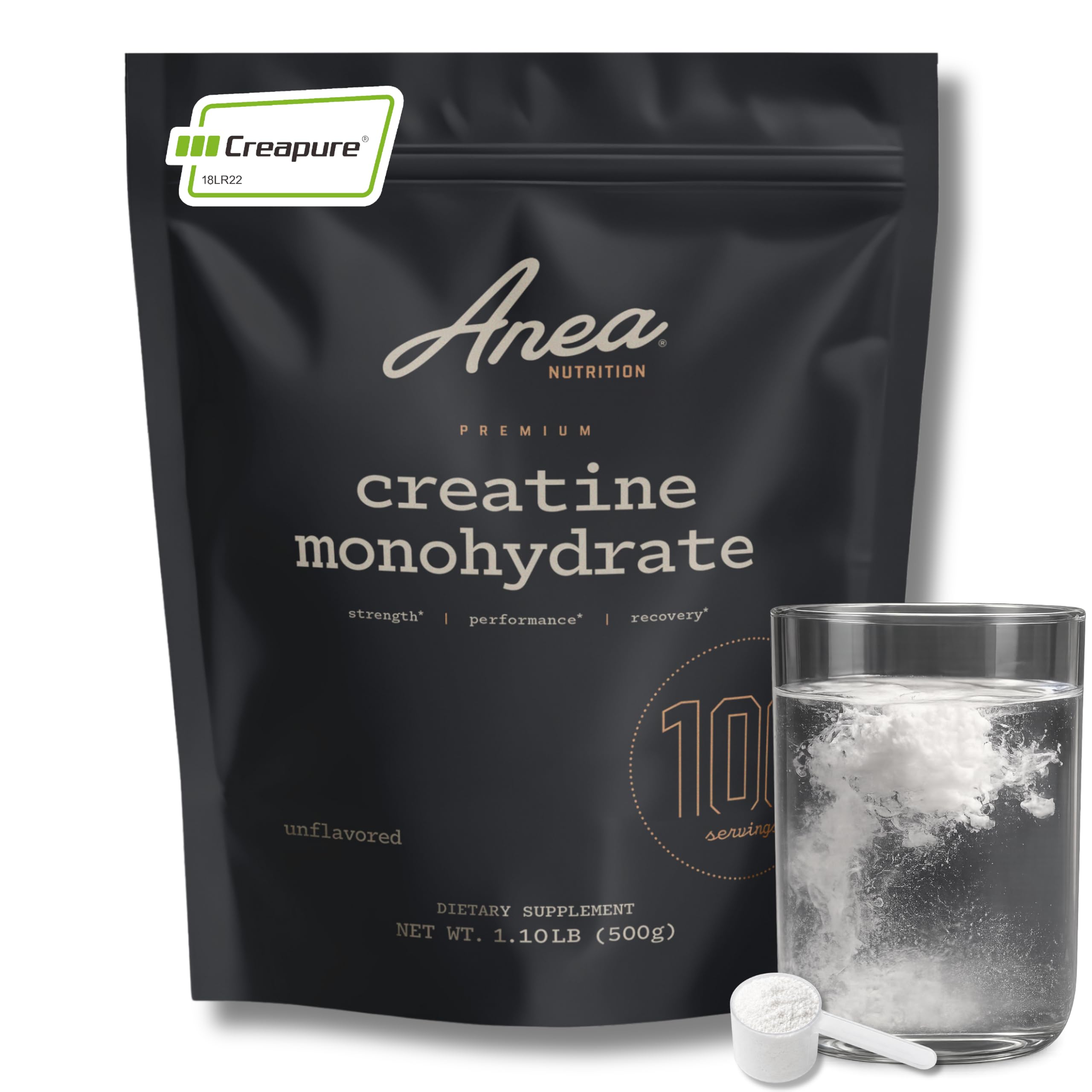 Anea Creatine Monohydrate, Micronized, Creapure, Unflavored, 100 Servings