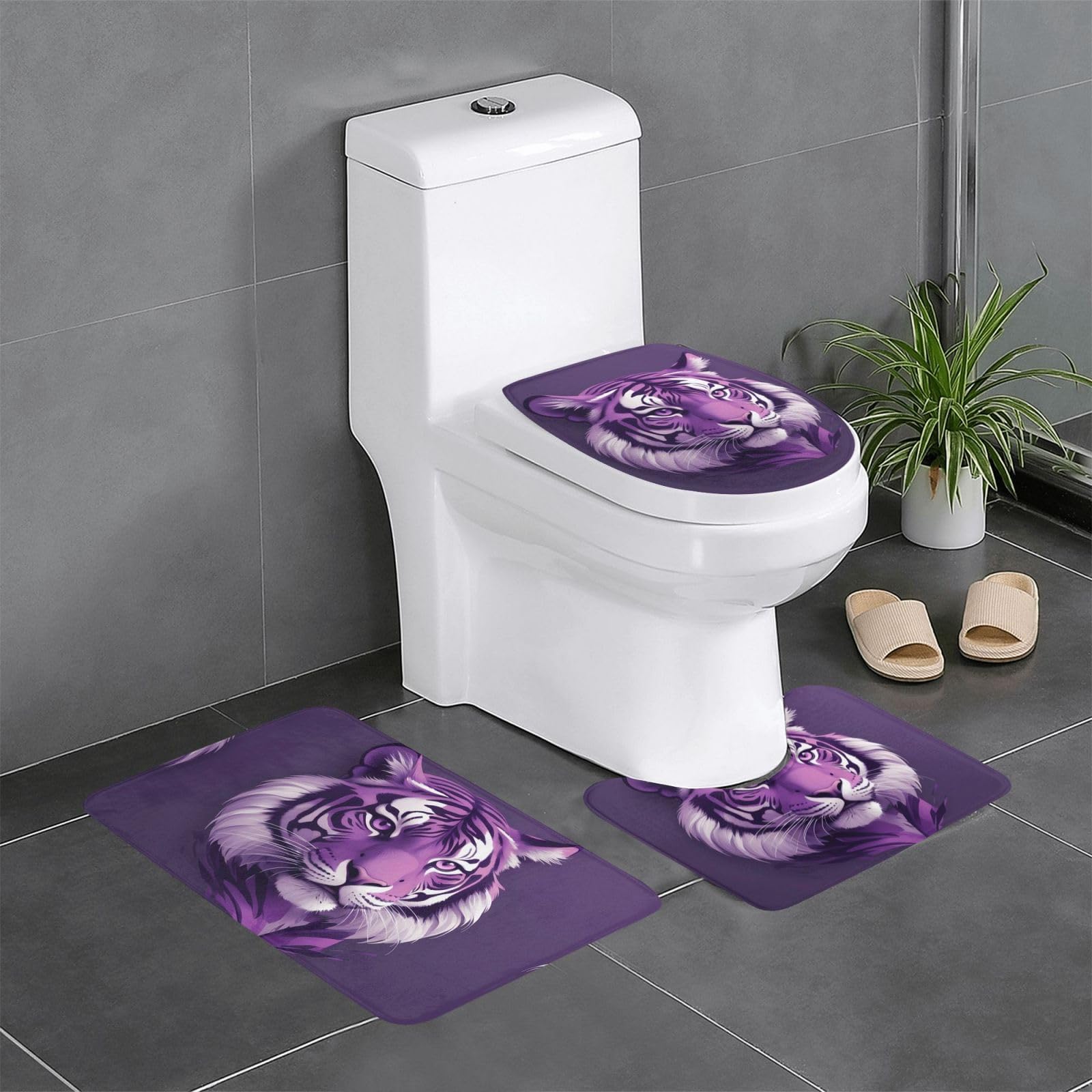 Tapis de salle de bain violet tigre pour une routine matinale vitaminée