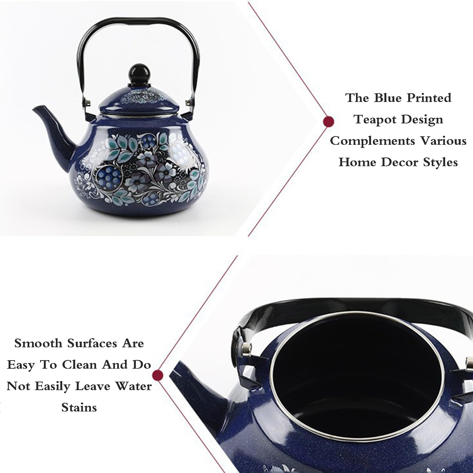 Emaliowany czajnik do herbaty, porcelanowy czajniczek vintage z kwiatowym wzorem, wygodny uchwyt, idealny do kawy, herbaty i mleka, użytku domowego