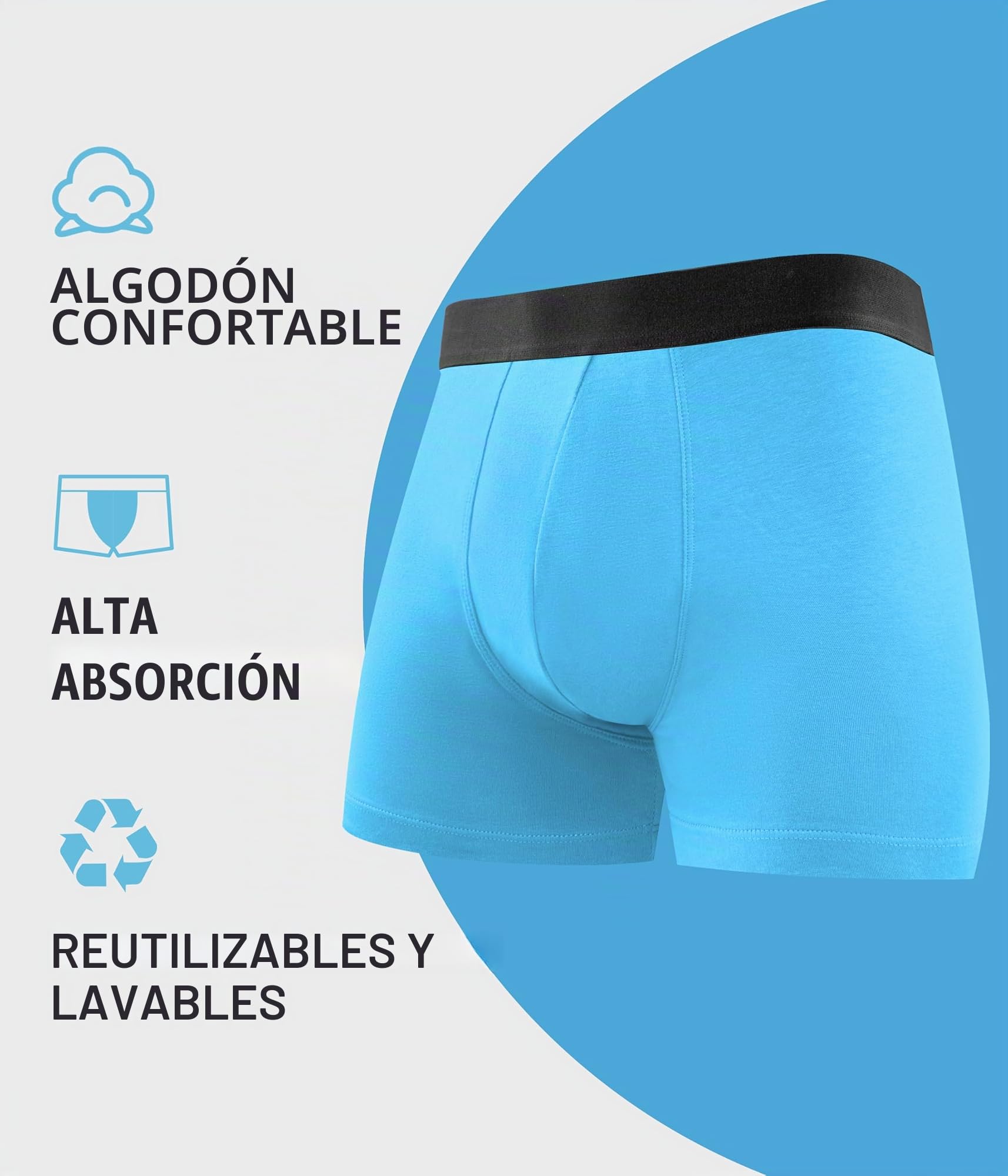 FORVEVO Calzoncillos de incontinencia para hombre, 150 ml, algodón, lavables, para incontinencia, ropa interior con absorbencia, reutilizables, a prueba de fugas, paquete de 5 unidades, Multicolor01