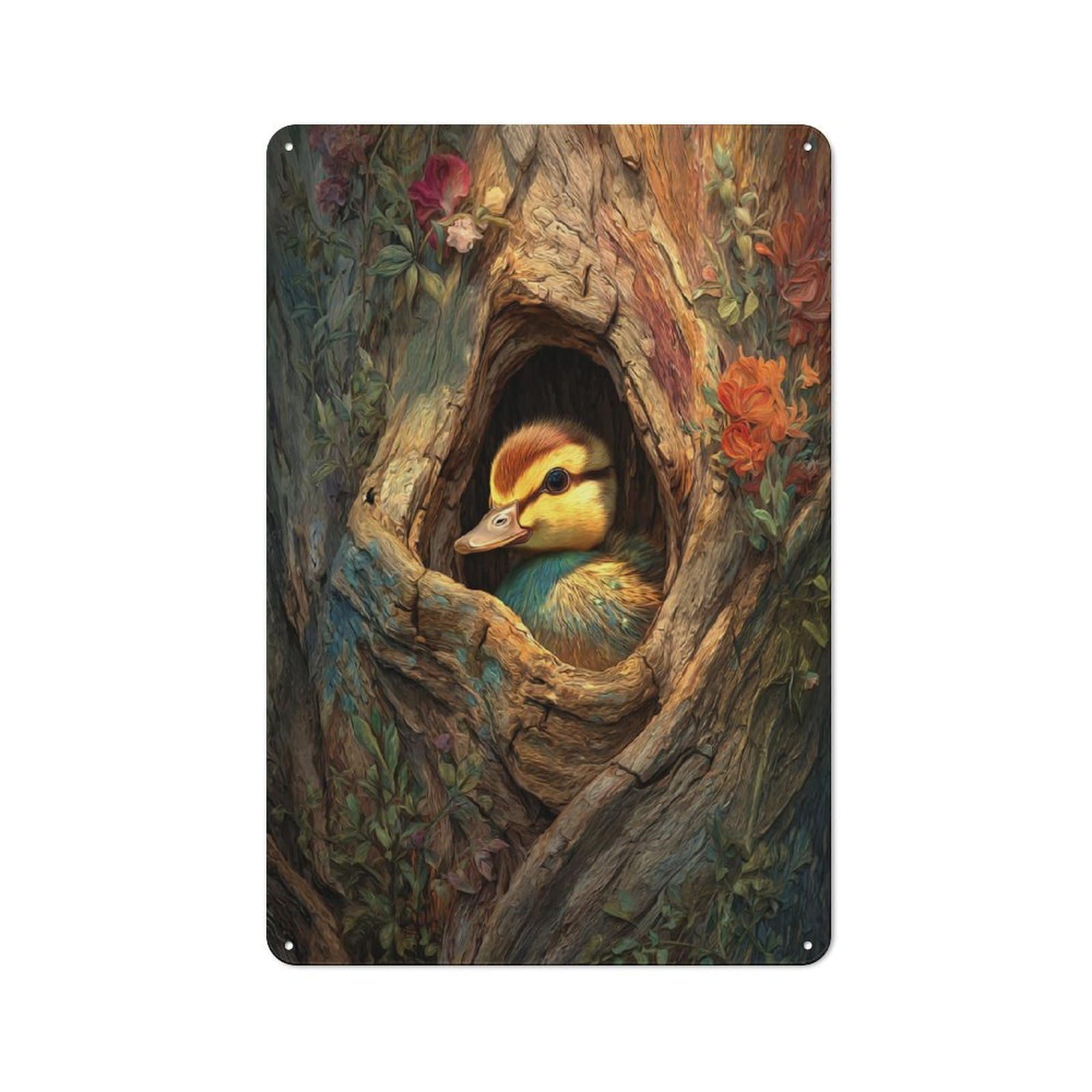 Junmoney Duckling In Tree Hollow Retro Vintage Tin Sign 30X20cm, Cafe Wall Decor For Kitchen, Cafe, Pantry Or Dining Room