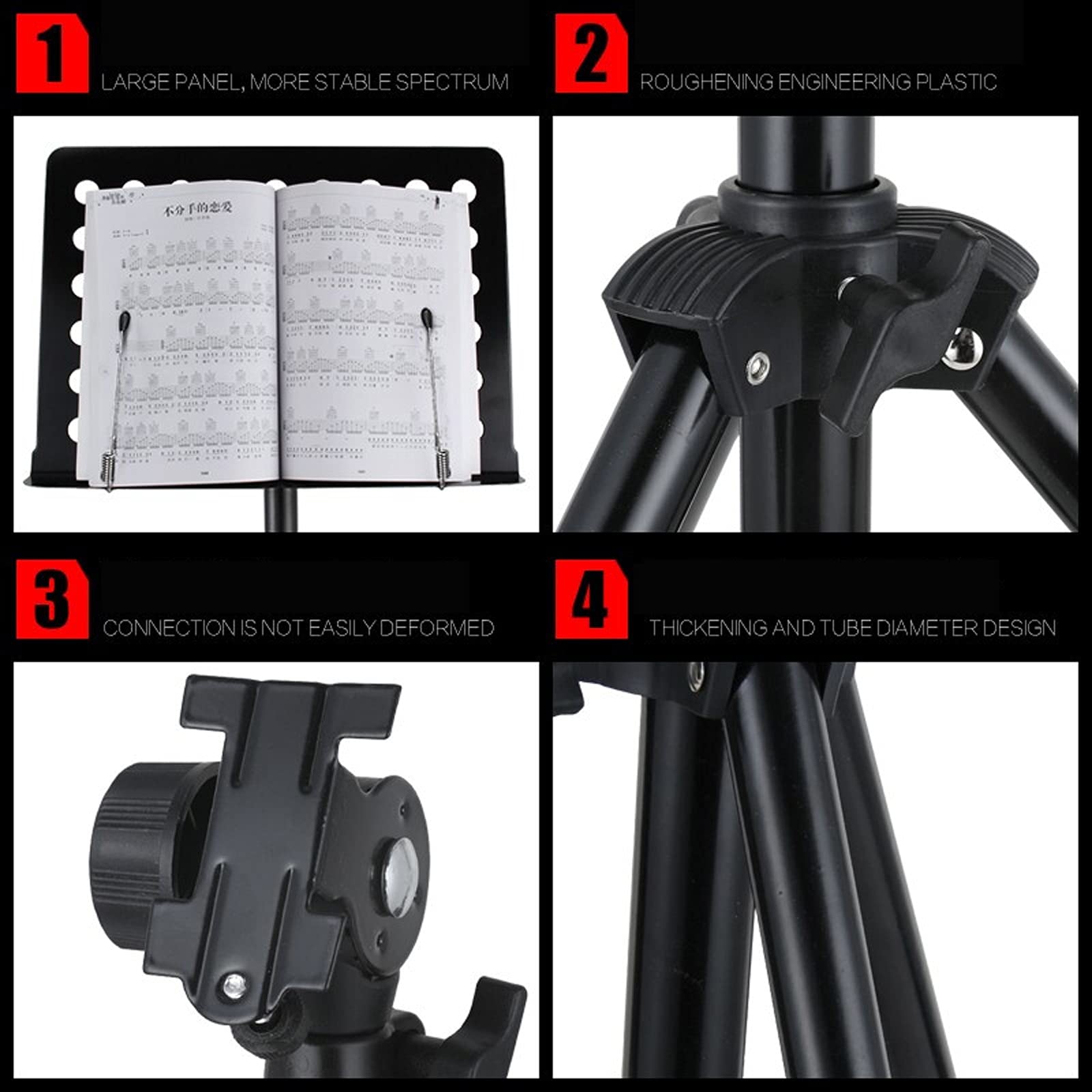 Atriles de música Atril de partituras Plegable, Atril portátil Ajustable para guitarristas, violinistas, trípode de Metal, Soporte de Clip de música para Instrumentos Musicales (Negro)