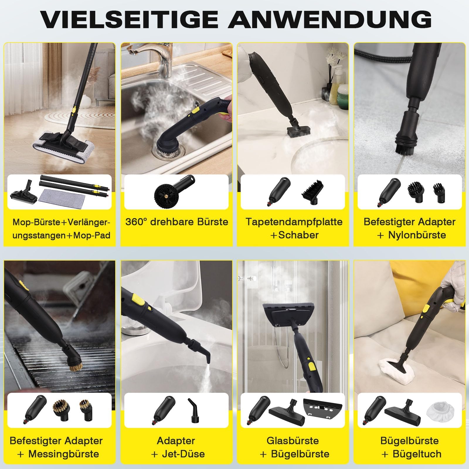 TVD Dampfreiniger, Polstermöbelreiniger, mit 5 m extra Langem Netzkabel