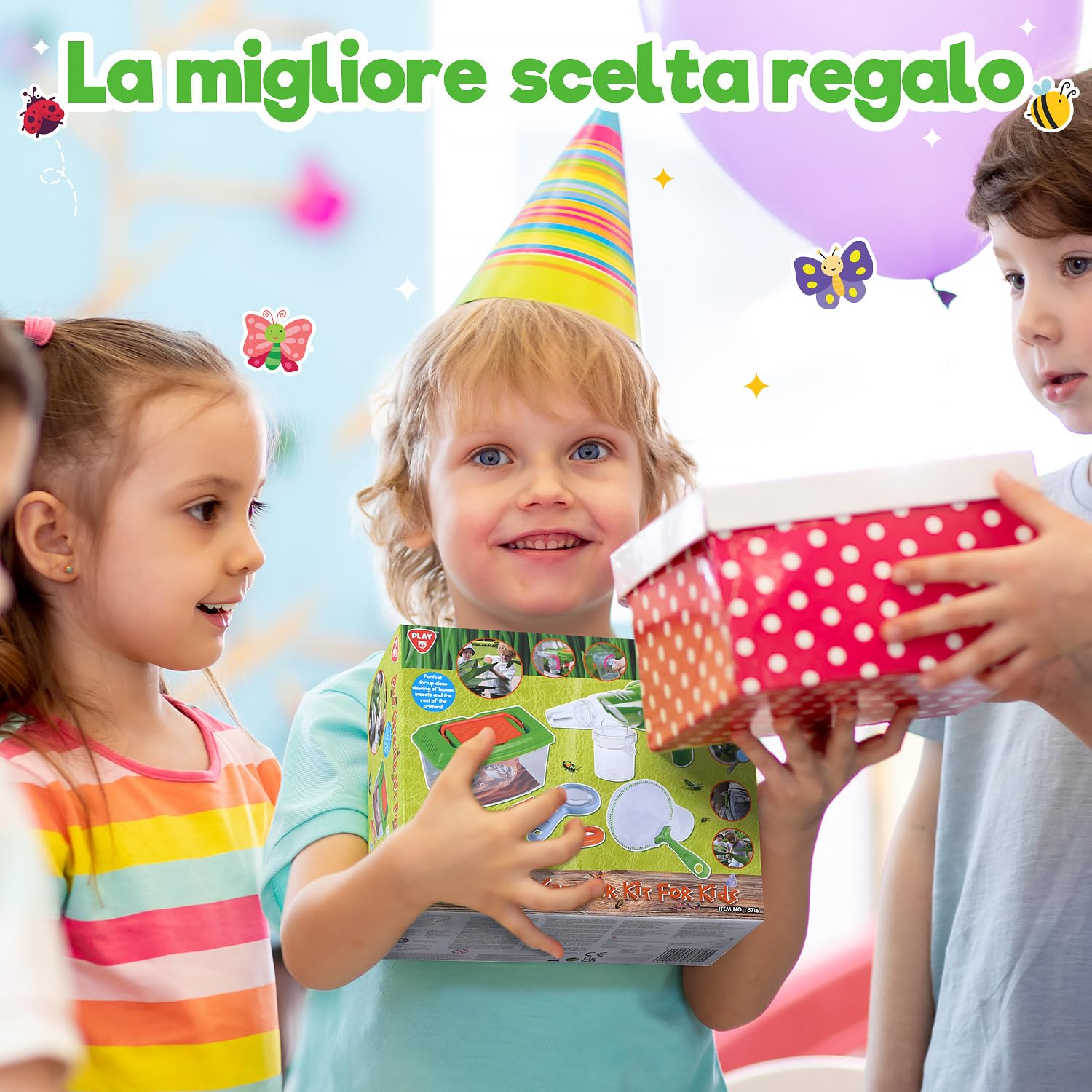 Kit Esploratore Bambini con Cattura Insetti, Scatola per Insetti, Rete di Farfalle, lenti d'ingrandimento, Pinzette, Portachiavi, Esplorazione Outdoor Giocattoli Regalo Set per Bambini da 3+ Anni
