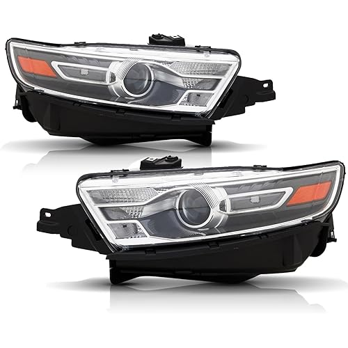 For 2013 2014 2015 2016 2017 2018 2019 Ford Taurus Headlights Assembly Replacement Halogen Headlamp Passenger & Driver Side, Black Housing