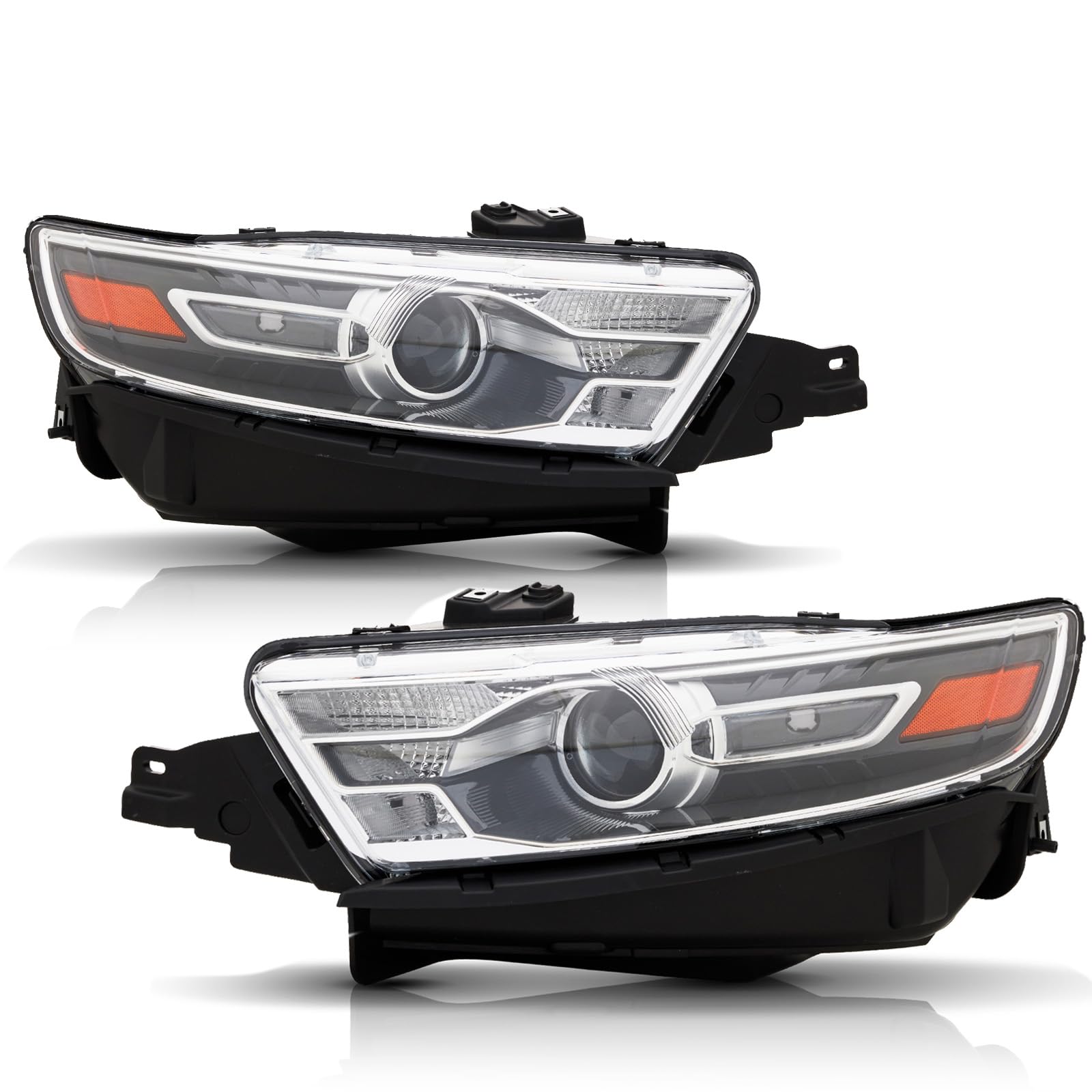 For 2013 2014 2015 2016 2017 2018 2019 Ford Taurus Headlights Assembly Replacement Halogen Headlamp Passenger & Driver Side, Black Housing