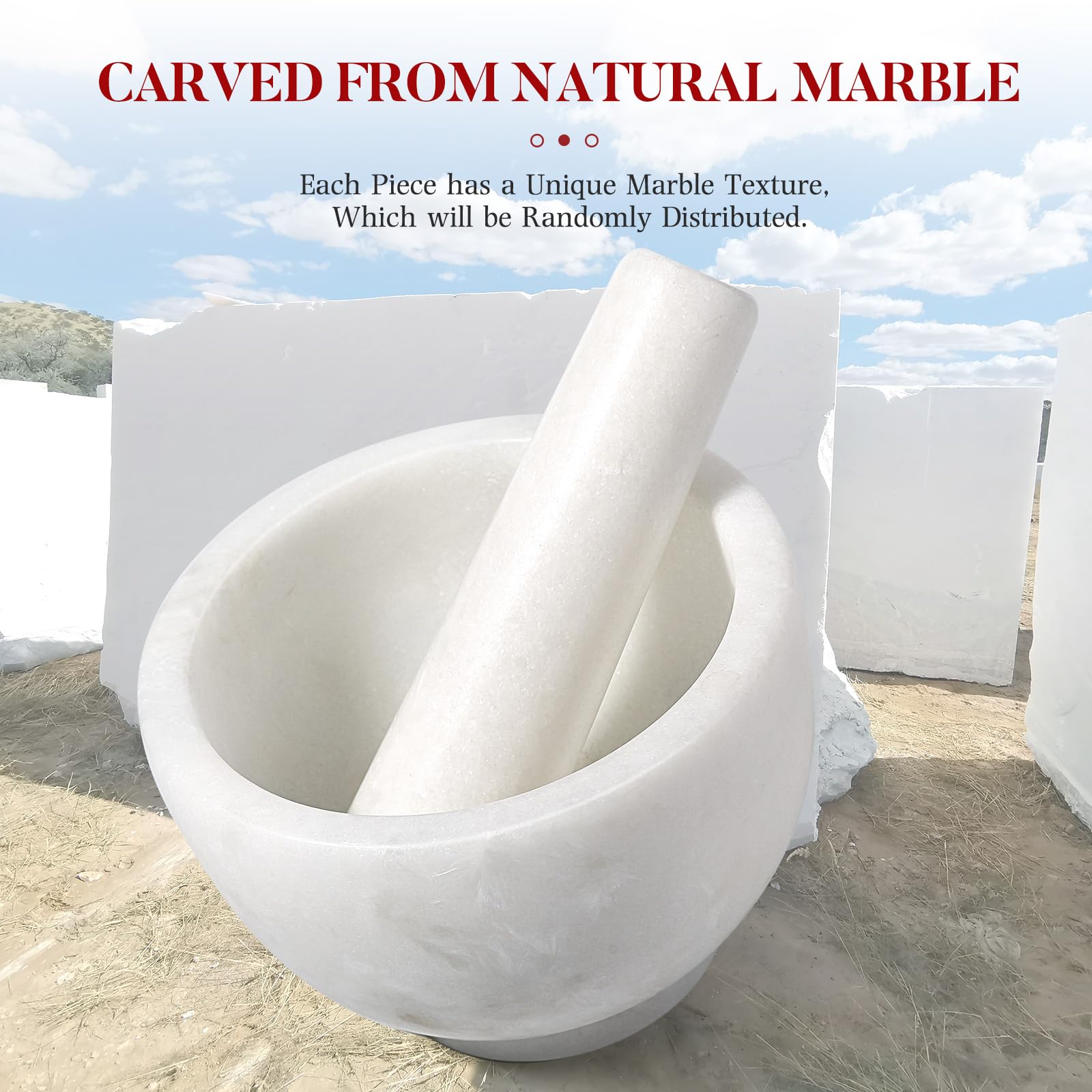 Koville Juego de mortero y mortero de mármol de lujo Namib Fantasy, tazón de amoladora para guacamole, salsa, trituradora de píldoras, especias, hierbas, ajo, nueces, amoladora resistente para cocina