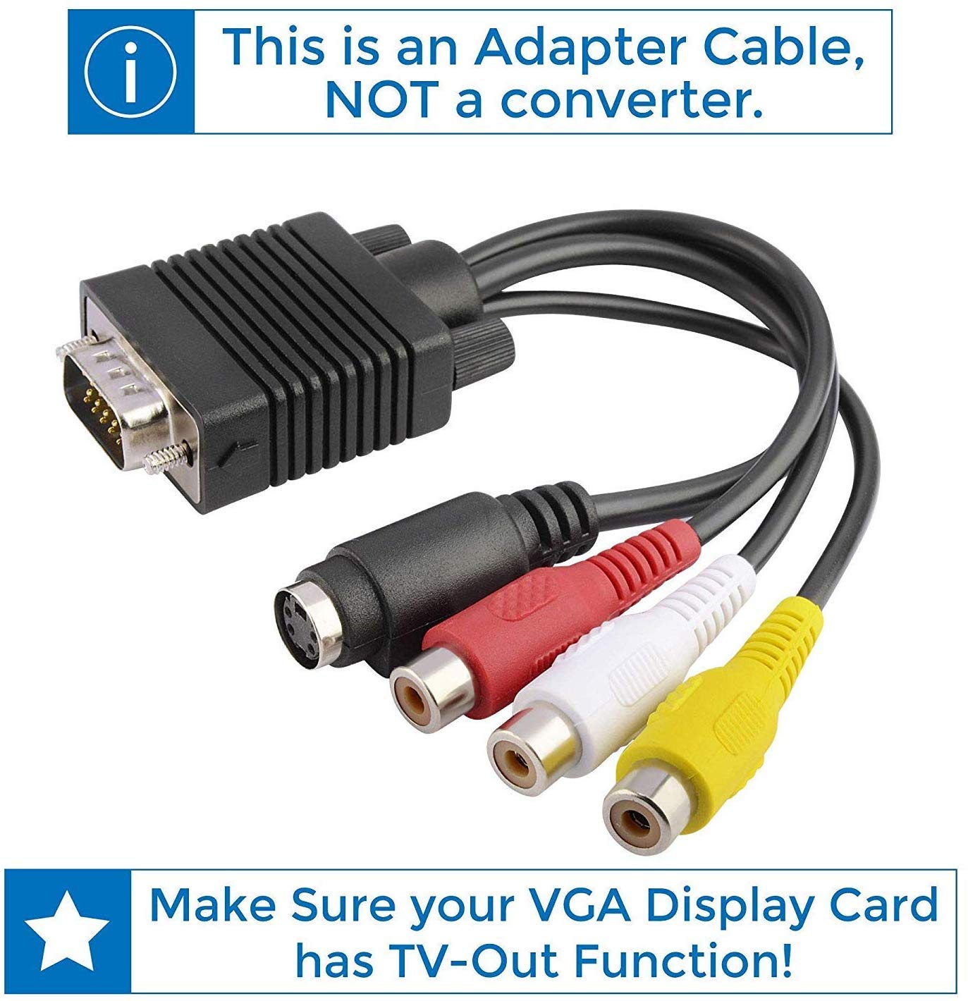 JX2 VGA to RCA Cable, VGA to TV 3 RCA S-Video AV Adapter (VGA-RCA) for Laptop PC Computer Video Out TV HDTV LCD Projector Monitor (5 Pack)