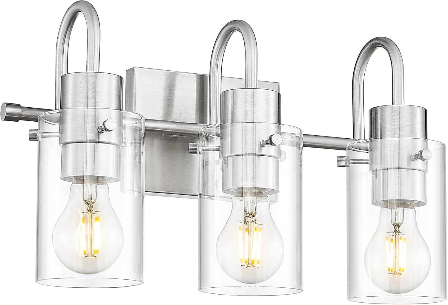 Emak 3-Light Bathroom Lighting Fixtures Over Mirror, Modern Brushed Nickel Vanity Light with Clear Glass Shade for Bathroom, Mirror, Makeup Desk, VL117-BN-3 Brushed Nickel - 3 light