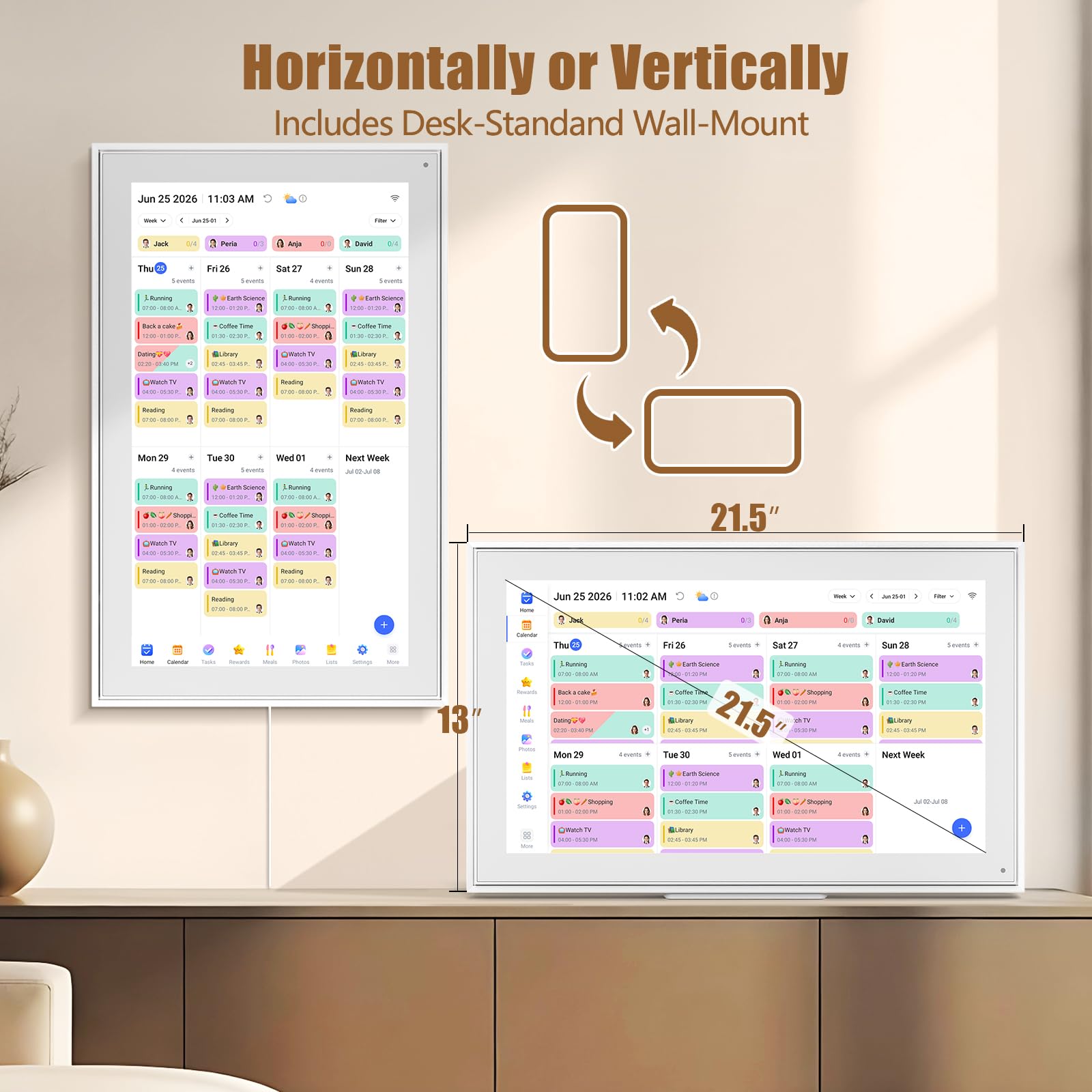 Digitaler Kalender: 54,6 cm (21,5 Zoll) elektronischer Kalender und Aufgabendiagramm, Familien-Wandplaner, interaktives Full-HD-Display, Smart-Touchscreen-Display für Familienzeitpläne, nahtlose
