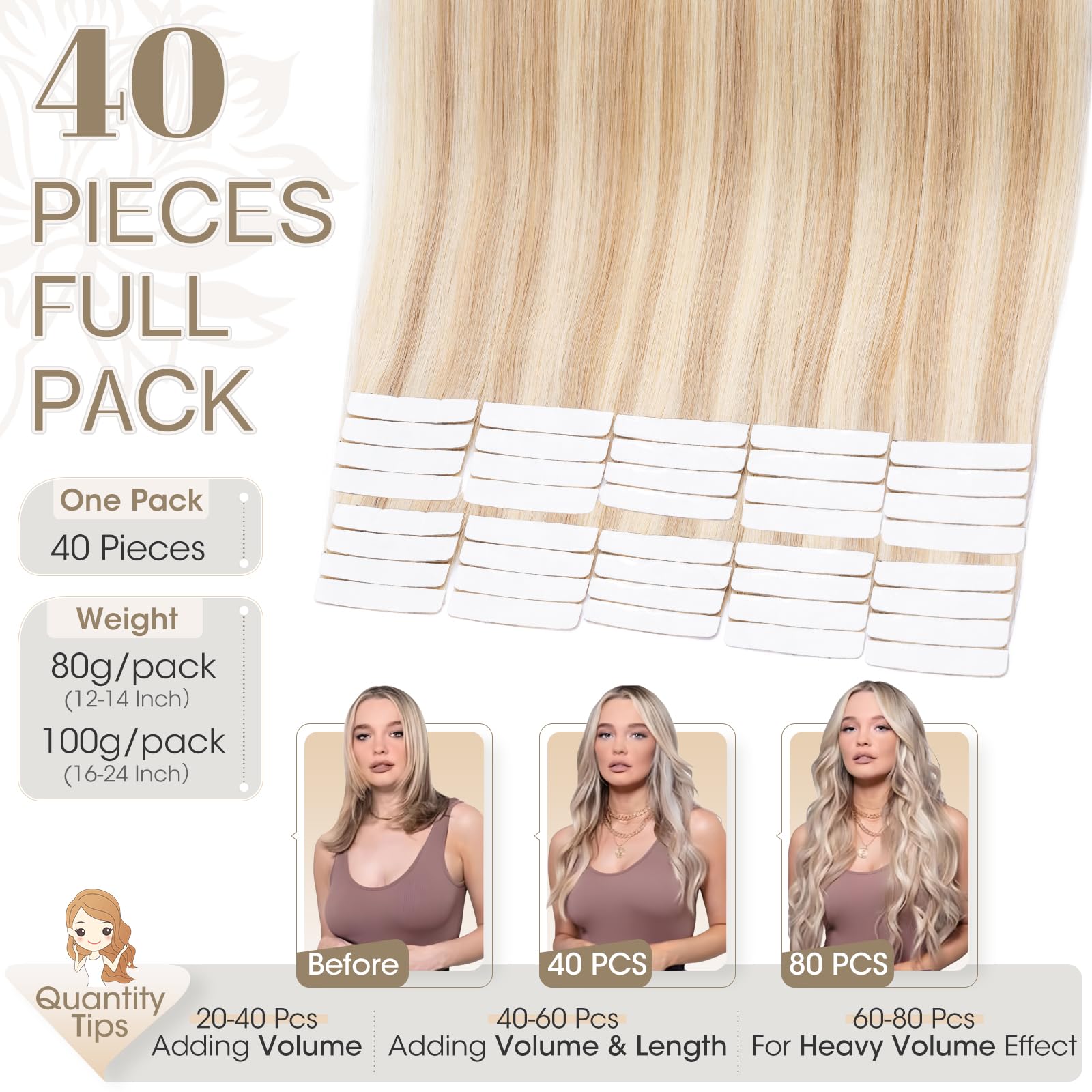 Elailite Tape in Hair Extensions Real Human Hair 40 Pcs Balayage - Image 2
