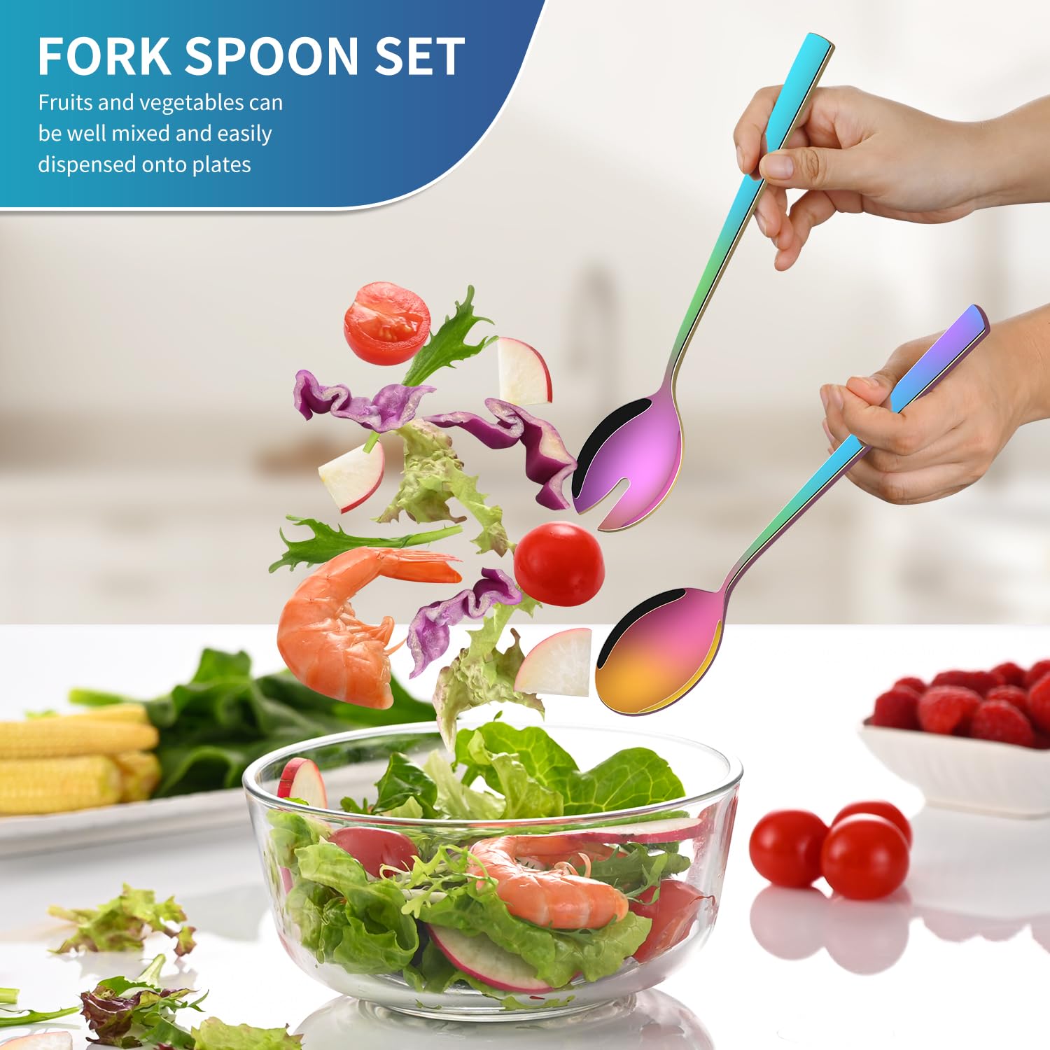 Rainbow Salad Servers - Set of 2 Stainless Steel -5 Rainbow Salad Servers - Set of 2 Stainless Steel -5