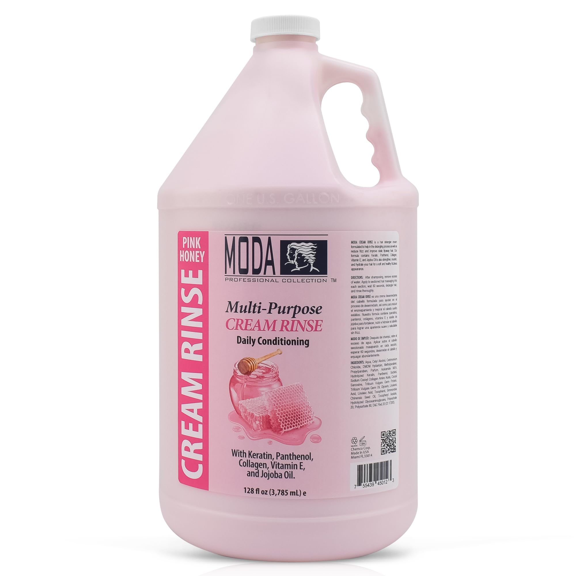 MODA Cream Rinse - Nourish, Detangle & Repair with Keratin, Panthenol, Collagen, and Vitamin E - Moisturizing Hair Conditioner for Dry & Damaged Hair, Soothing Pink - 128 Oz