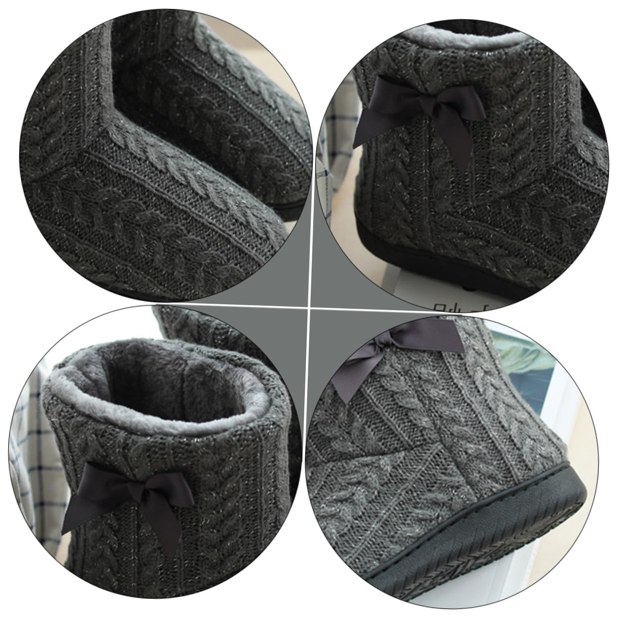 VALICLUD Botas de Invierno para Mujer de Punto y Caucho, Suela Gruesa Antideslizante, Cálidas y Cómodas para Casa, Uso Interior, Tallas 39-40, Color Gris