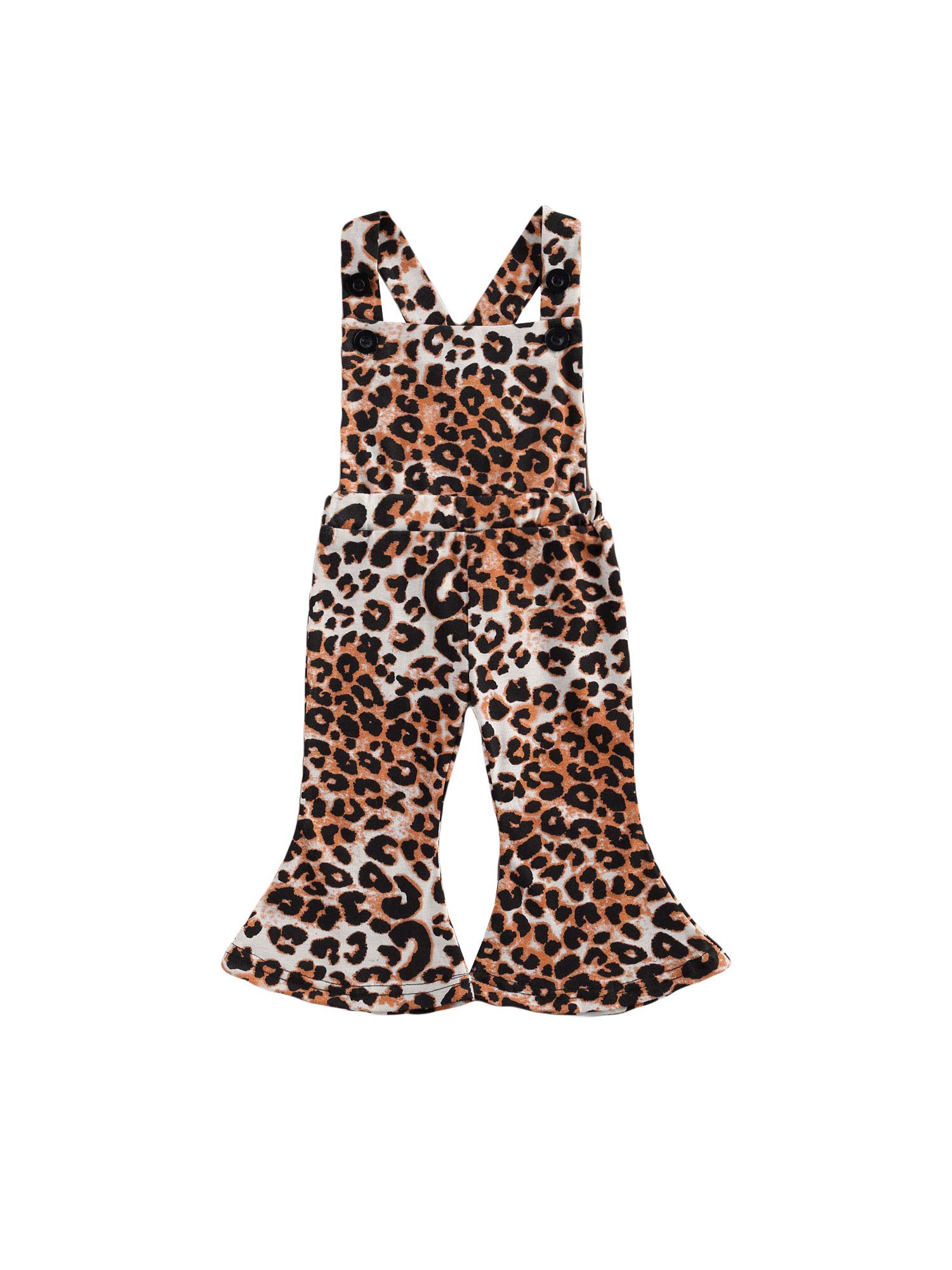 fhutpw Toddler Baby Girls Sleeveless Jumpsuit Romper Bell-Bottom Flare Pants Suspender Overall Summer Outfits (Leopard Pattern Brown, 0-6 Months)