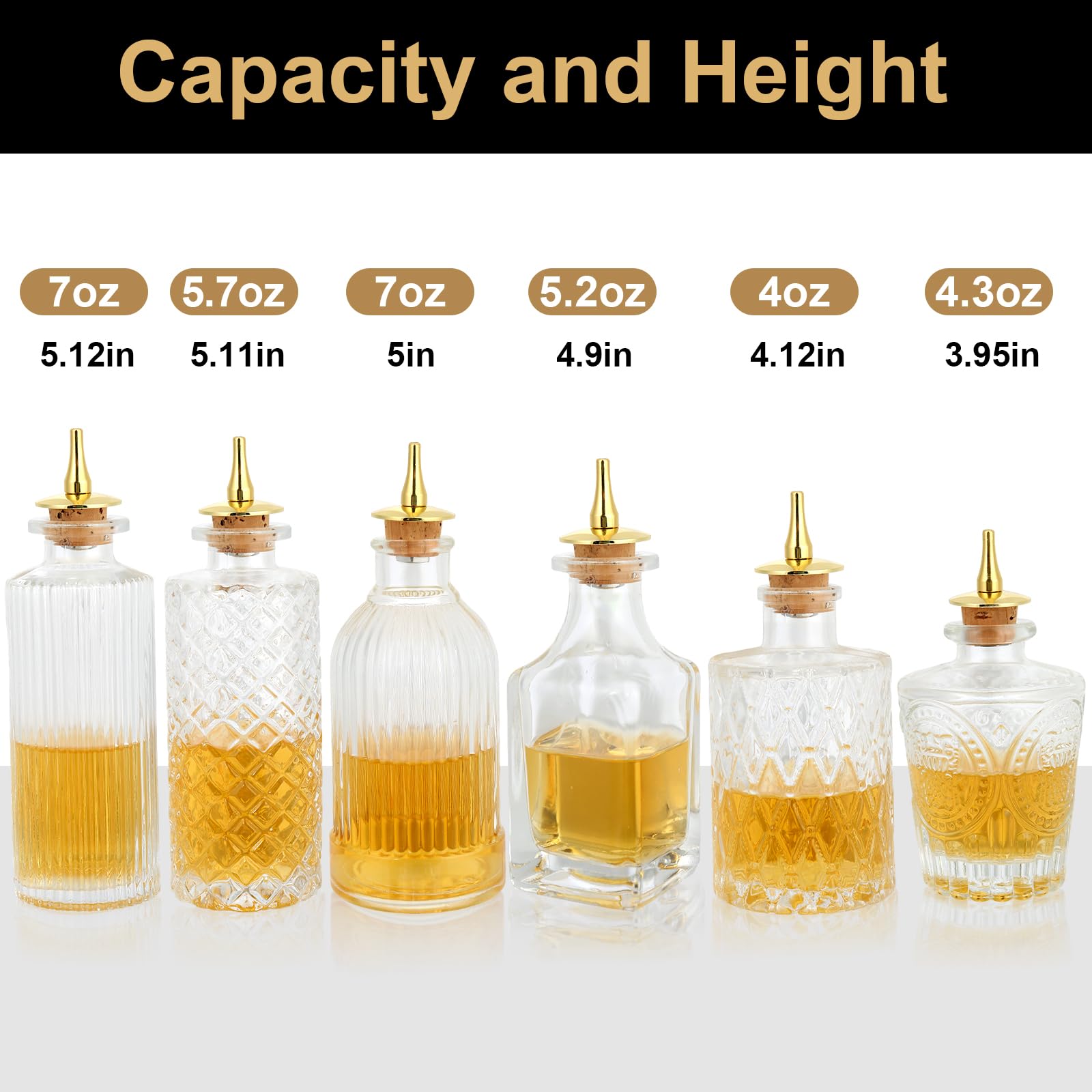 JUYUANFENGGOU 6PCS Glass Bitters Bottle Set, With Stopper and Dash Top, Dasher Bottles for Bitters,Bitters Bottles for Cocktails and Bartender