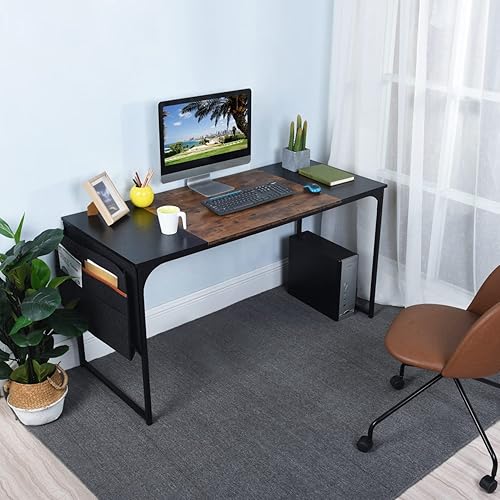 Miniatura 4 de FurnitureR Escritorio para computadora con bolsa de almacenamiento, escritorio de oficina en casa, escritorio de estudio, oficina, escritorio para